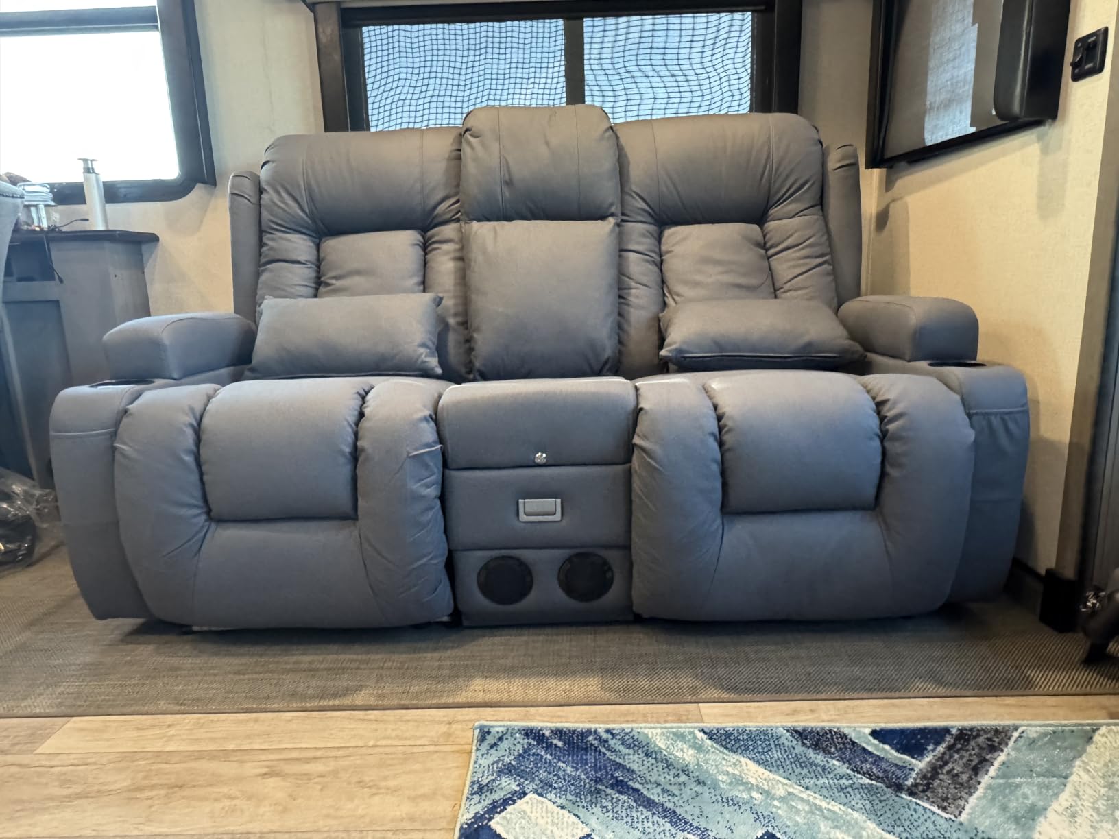 URRED Power Loveseat Recliner Sofa with Massage and Heat, Wall Hugger Reclining Loveseat with Console, RV Couch Home Theater Seating with LED Lights for Living Room (Black, 67