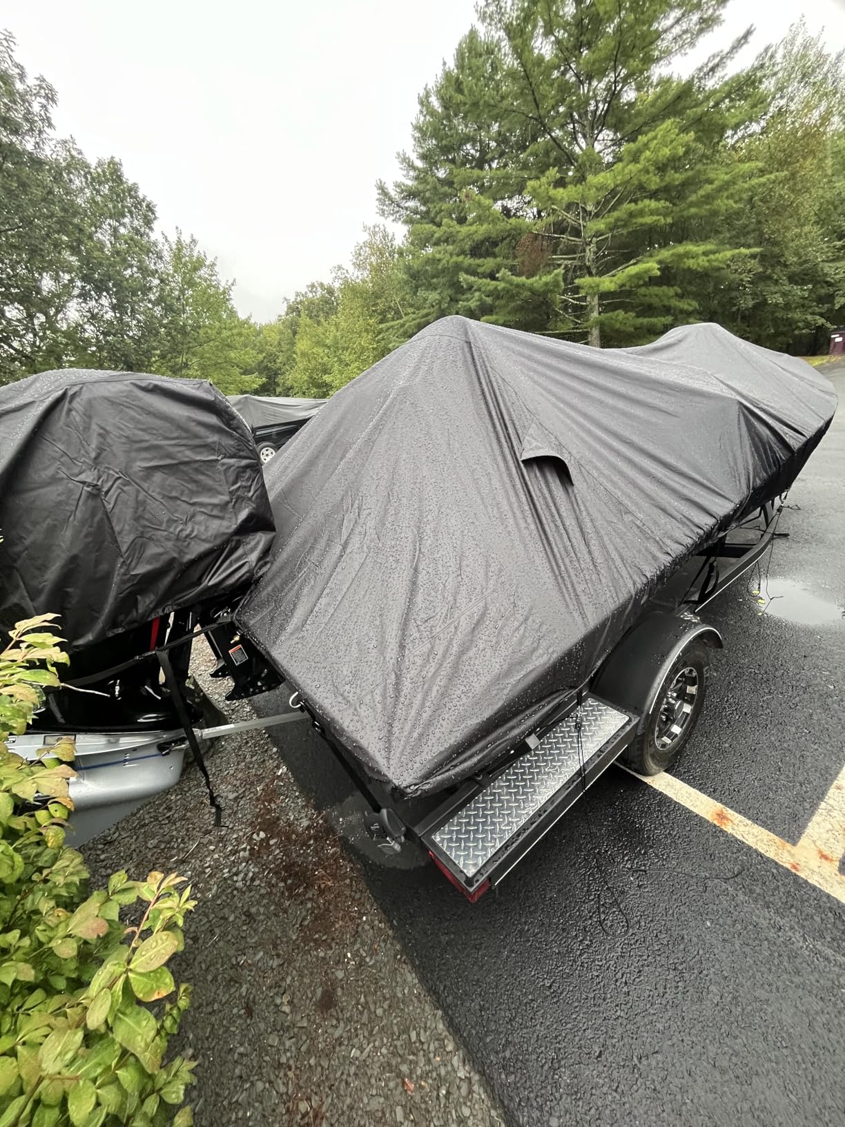 Trailerable Boat Cover 16-18ft with Outboard Motor Cover, 900D Marine Canvas Waterproof & UV-Proof Heavy Duty Boat Covers for 16 feet 17ft 18' Foot V-Hull Bass Boat Runabout Boat, Gray customer photo 1