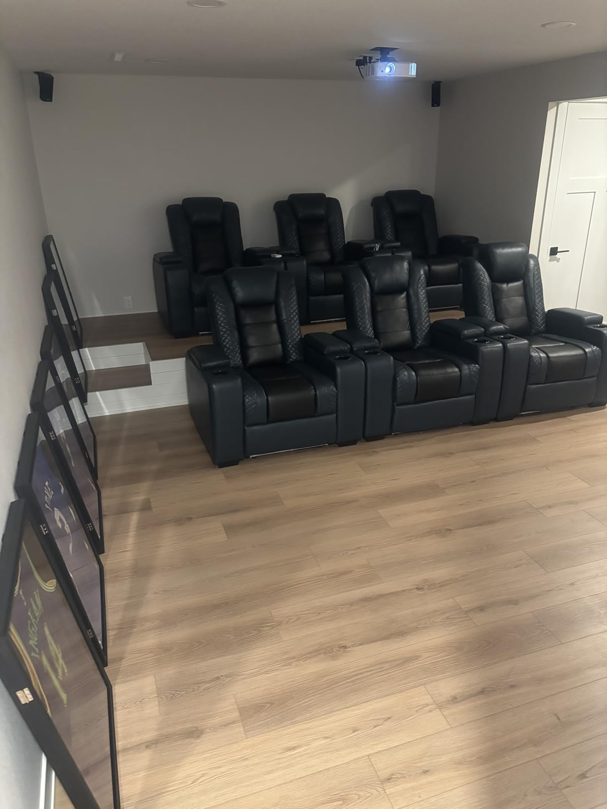 ANJ Power Home Theater Seating Recliner Chairs Set of 3, PU Leather Recliner with Cup Holder, Electric Movie Theater Reclining Chairs with Adjustable Headrest, LED Lights, Hidden Arm Storage (Brown) customer photo 2