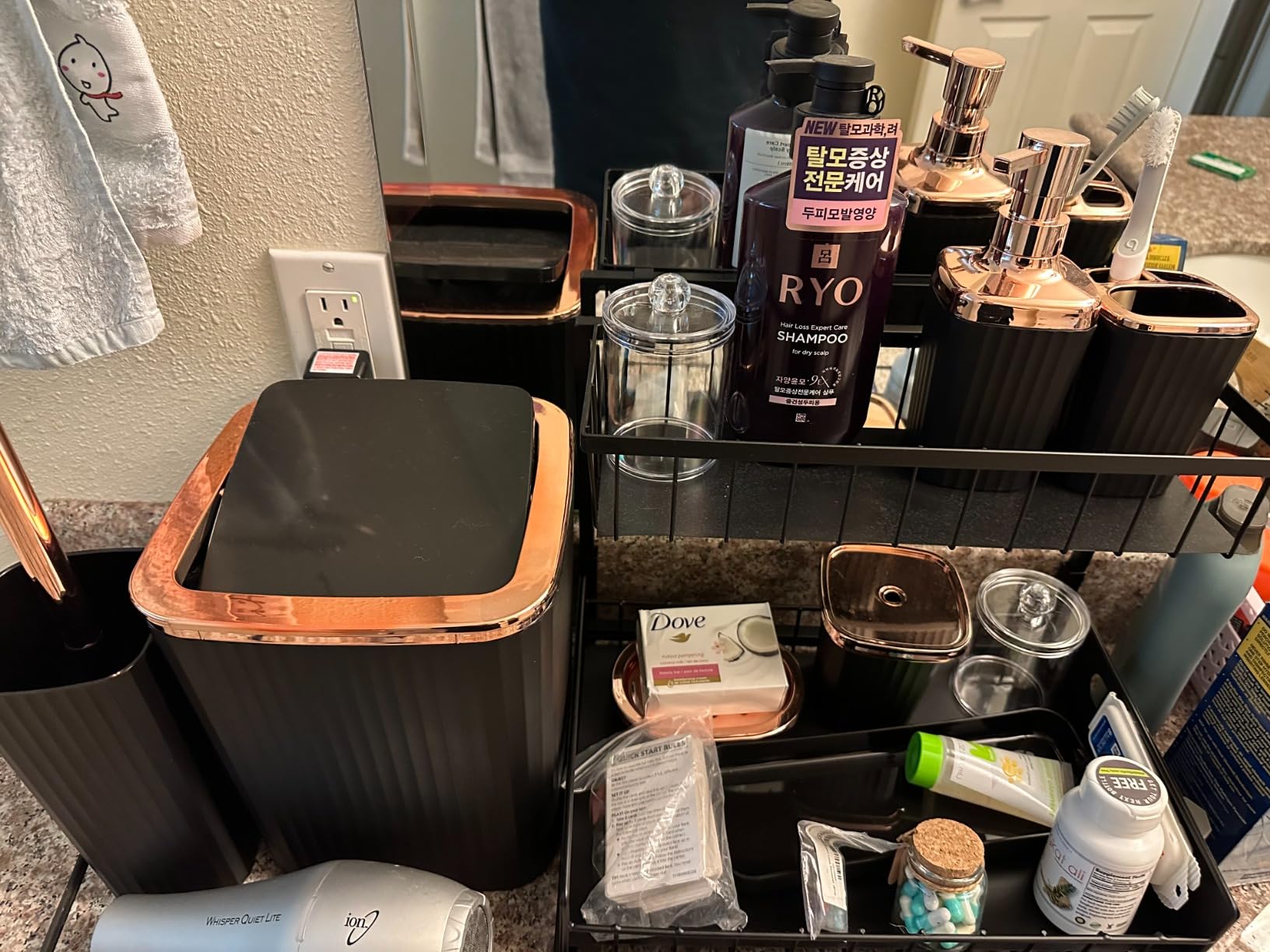 White Marble Bathroom Accessories Set, White Bathroom Set with Trash Can, Vanity Tray, Soap Dispenser, Soap Dish, Toothbrush Holder, Toothbrush Cup, Toilet Brush and Qtip Holders for Bathroom customer photo 2