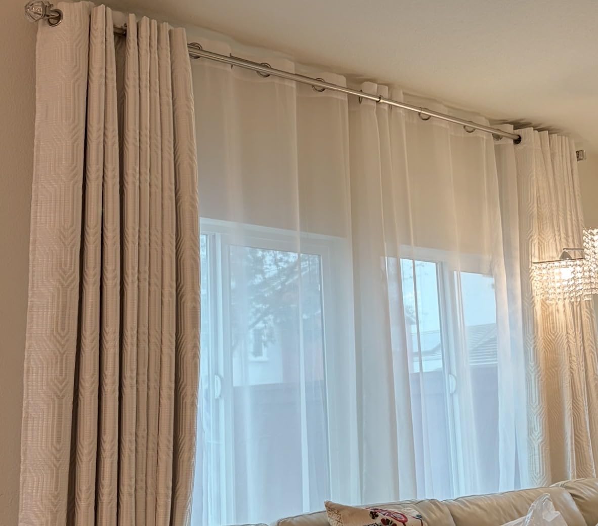 Cream and Silvery 100% Blackout Curtains 96 Inch Length 2 Panels, Jacquard Thermal Insulated Noise Reducing Grommet Drapes for Bedroom Living Room customer photo 2