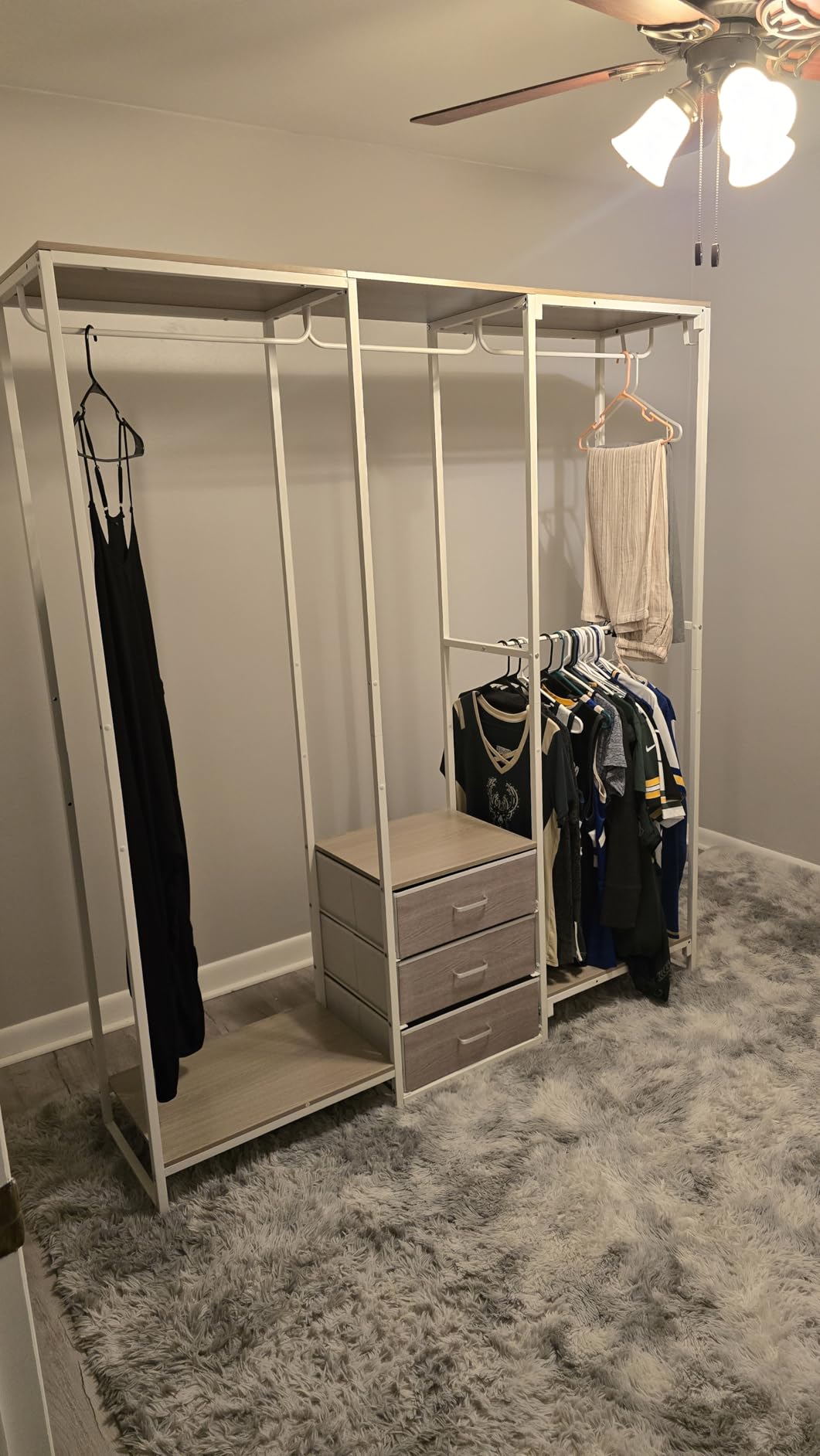 Aheaplus Garment Rack Heavy Duty Clothes Rack for Hanging Clothes, Clothing Racks with Drawers, Wood Storage Shelf Freestanding Closet Wardrobe, Corner L Shaped Closet System Organizers, White Oak customer photo 1