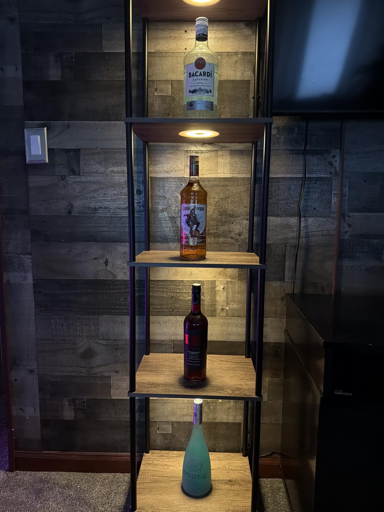 Display Shelf with RGBW Light, Color Changing Curio Cabinet Floor Lamp with Shelves Corner Standing Column Lamp Etagere Organizer Tower Nightstand Bookcase for Living Room Bedroom Office Décor Black customer photo 1