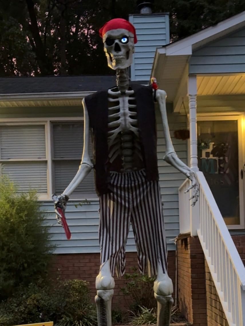 Cozypower 4 Pcs 12 ft Skeleton Outfits Accessories Giant Pirate Costume Set Halloween Skeleton Clothing Accessories for Garden Lawn Outdoor Halloween Decoration customer photo 2