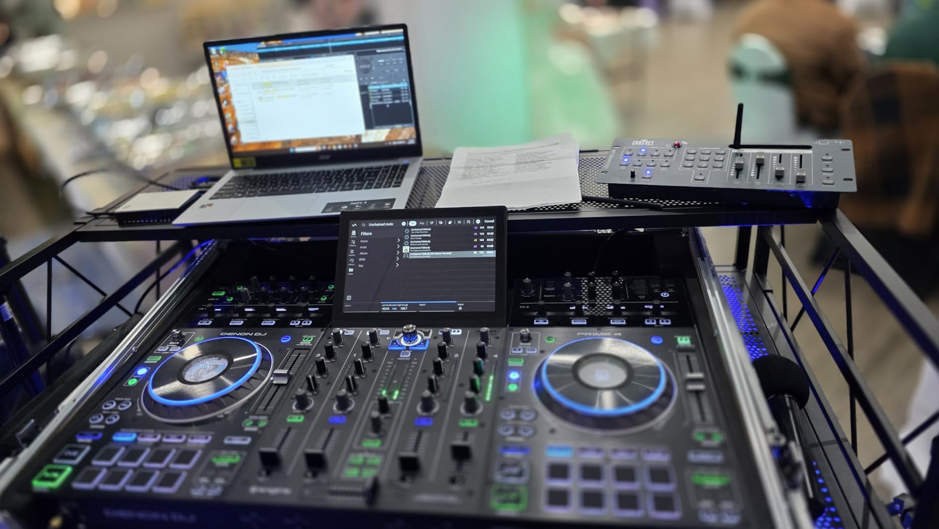 AxcessAbles Two-Tier Portable DJ Booth | Large DJ Table Stand w/ 43