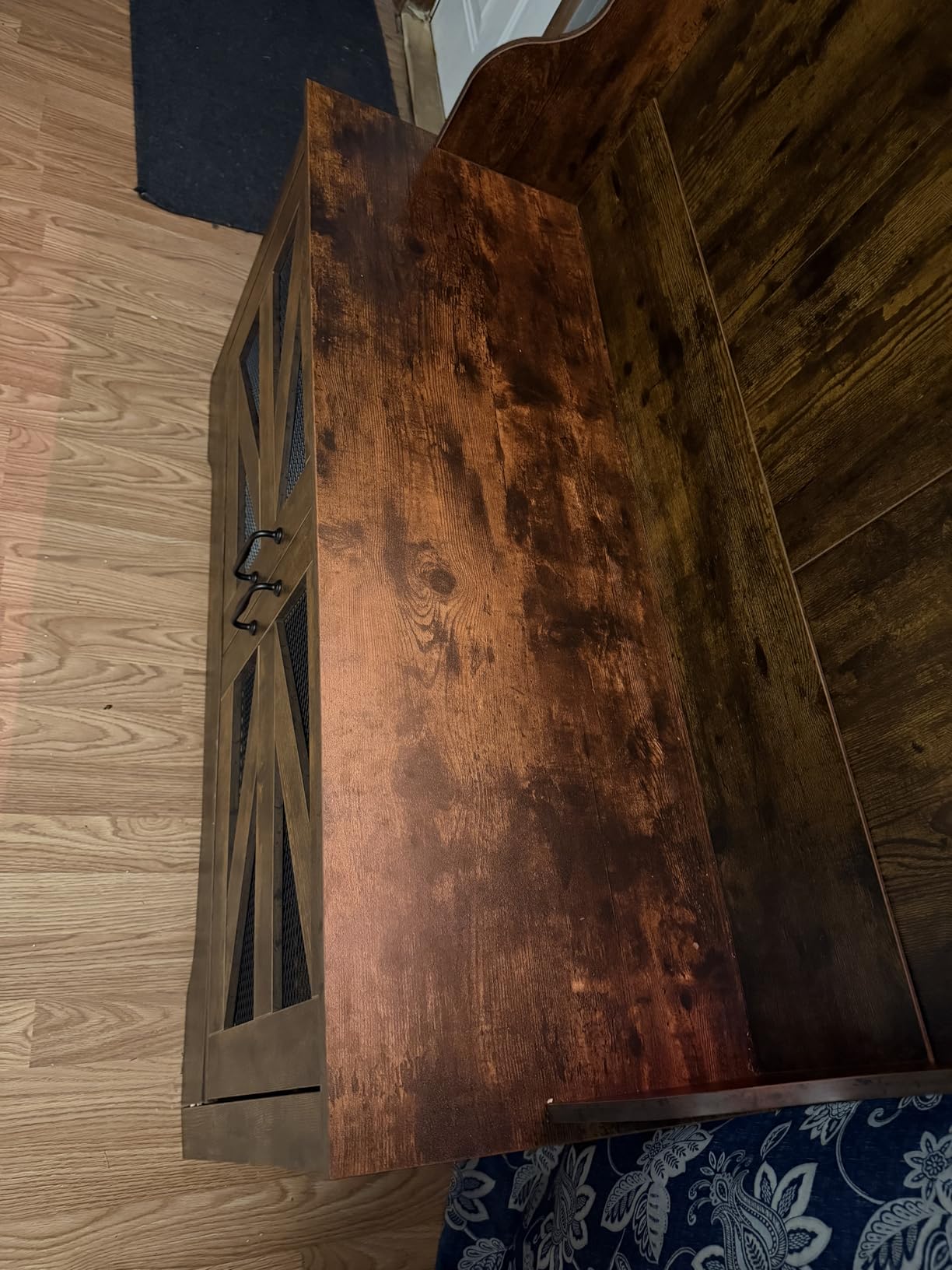 Itaar Hall Tree with Bench and Shoe Storage, 5-in-1 Entryway Bench with Coat Rack, 16 Shoe Cubbies & 12 Coat Hooks, Barn Door & Adjustable Shelf (Embossed White) customer photo 2