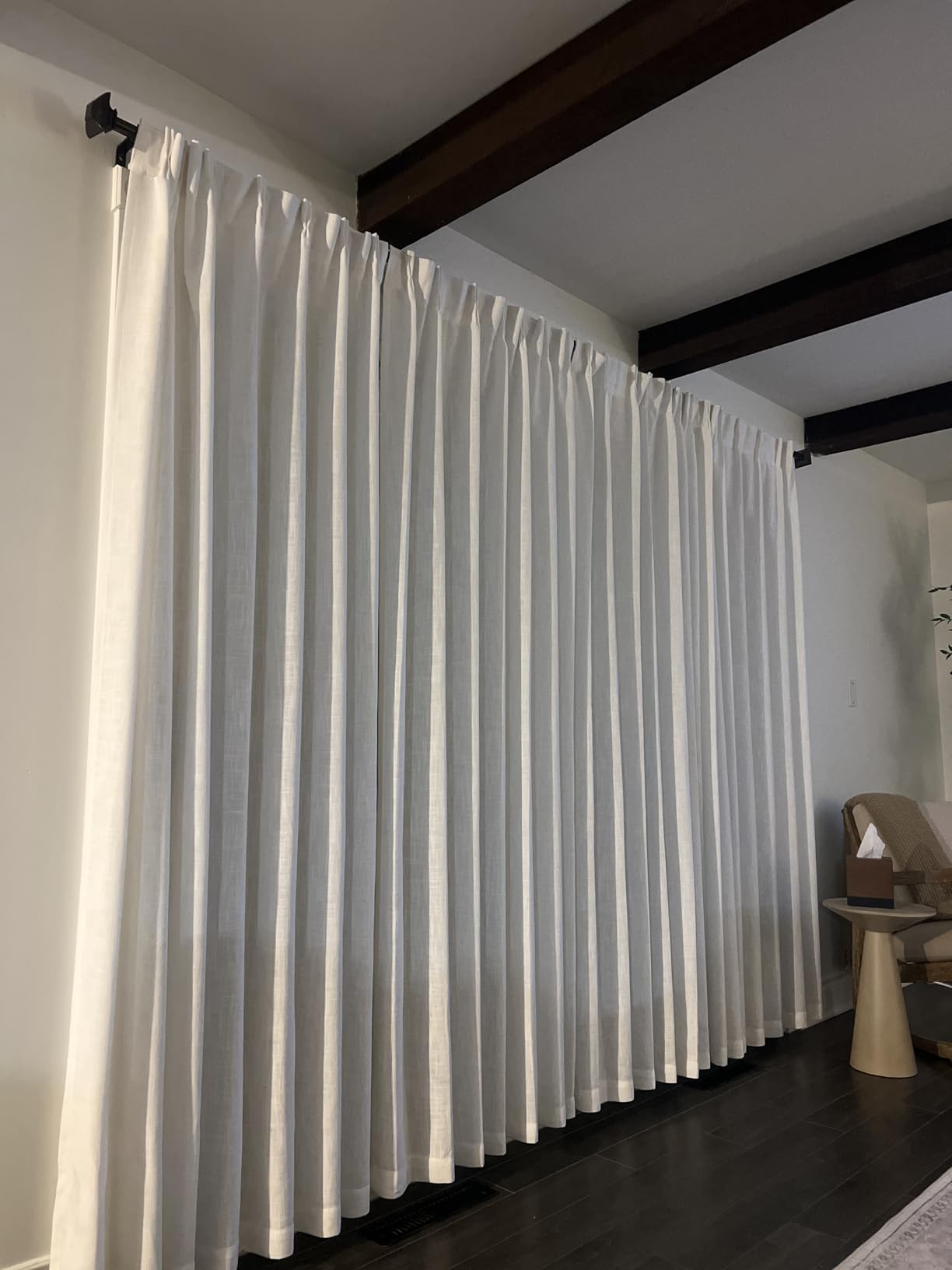 102 Inch Long Curtains Pinch Pleat Linen Curtains for Living Room Bedroom 2 Panels Natural Cream Light Filtering Privacy Neutral 102 Inch Pleated Drapes Hooks Rings Back Tab for Window Sliding Door customer photo 2
