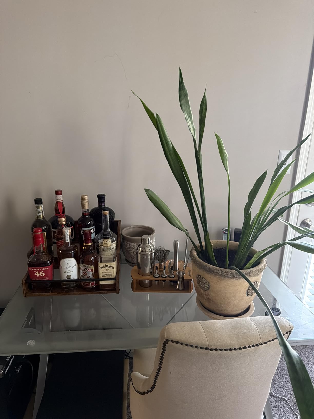 KLM Liquor Bottle Display Shelf, Coffee Syrup Rack Organizer, 3 Step Countertop Liquor Wine Rack, mini bar,liquor cabinet, Home Retro Bar Shelf Stand for Liquor Whiskey, Spirits customer photo 2