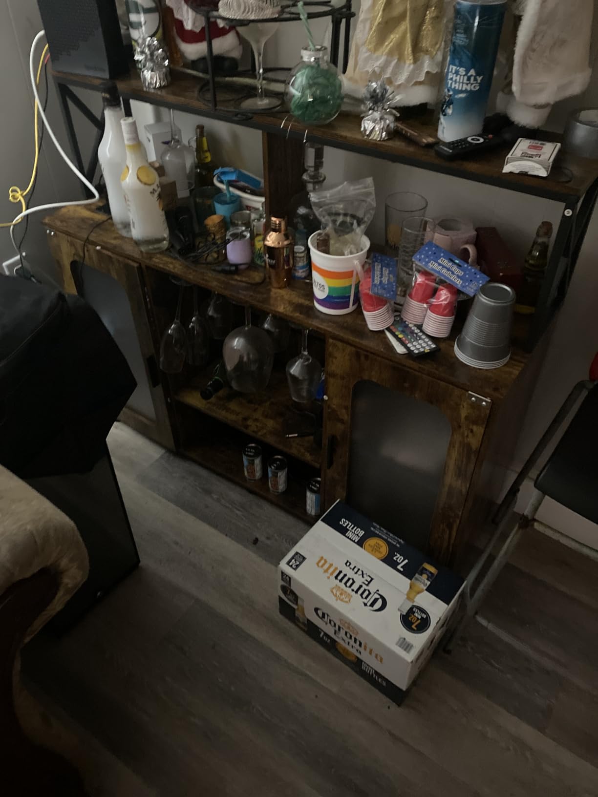 Aheaplus Bar Cabinet with Power Outlets, Liquor Cabinet with Led Lights and Glass Holder, Storage Buffet Cabinet Coffee Bar Cabinet for Liquor, Wine Cabinet with Racks for Home, Kitchen, Grey Oak customer photo 2