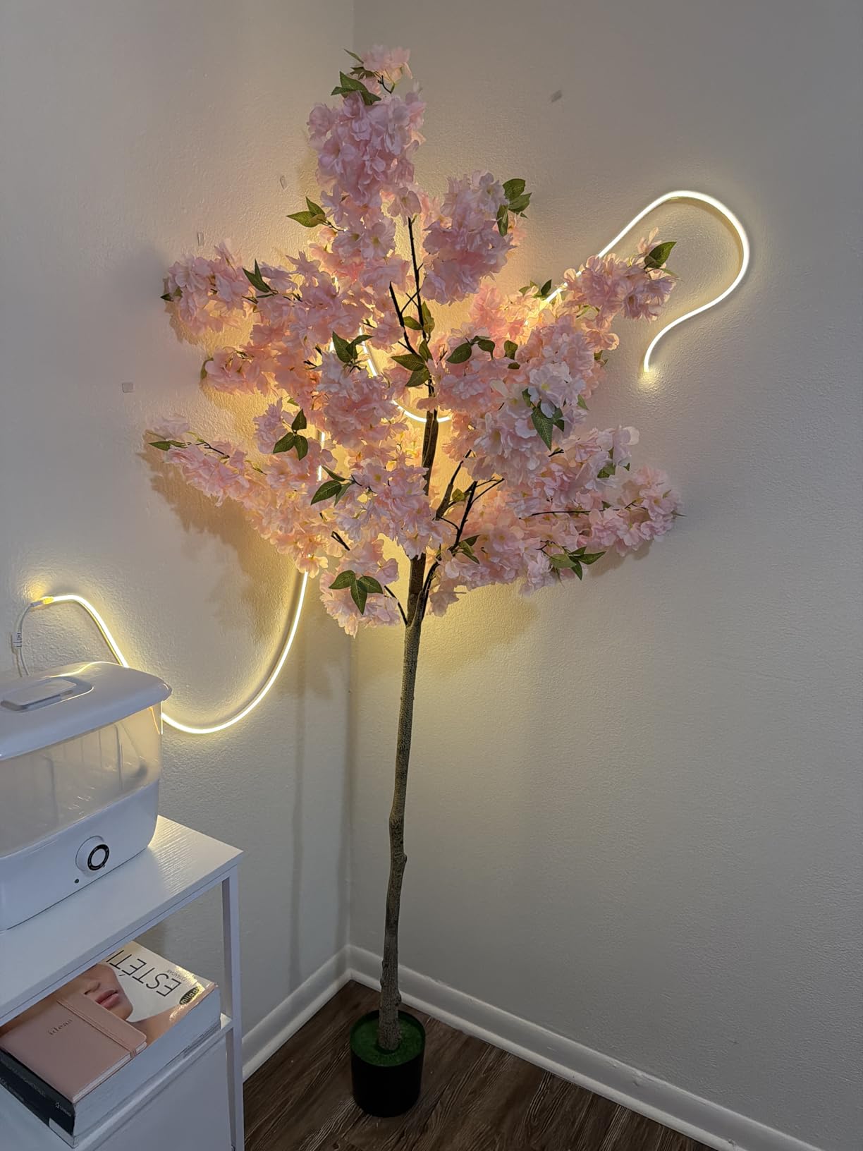 6Ft Tall Cherry Blossom Artificial Tree, Fake Tree Faux Silk Plant with Plastic Nursery Pot, Artificial Plants for Home Office Indoor Decor(Pink) customer photo 2