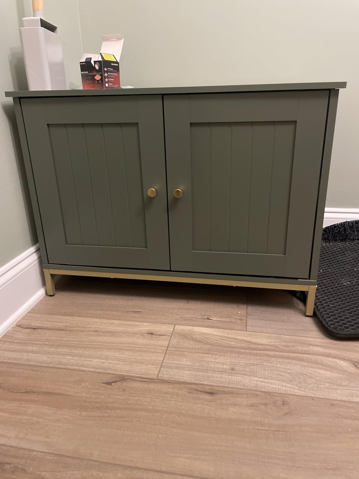 Homhedy Cat Litter Box Enclosure, Cat Washroom Furniture with Metal Frame, Pet House, Fit Most of Litter Box, Modern Style, Green and Gold customer photo 1