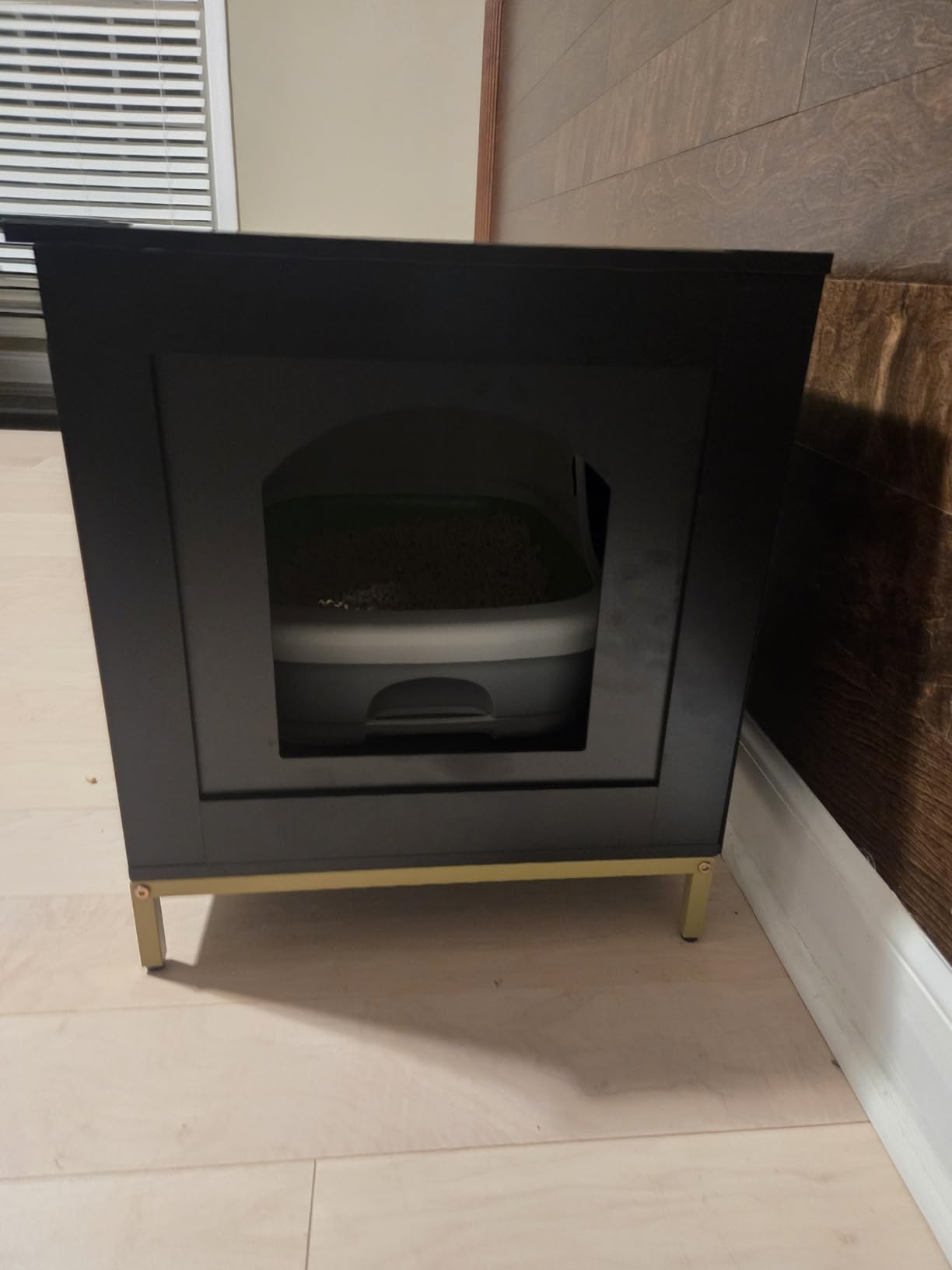 Homhedy Cat Litter Box Enclosure, Cat Washroom Furniture with Metal Frame, Pet House, Fit Most of Litter Box, Modern Style, Green and Gold customer photo 2