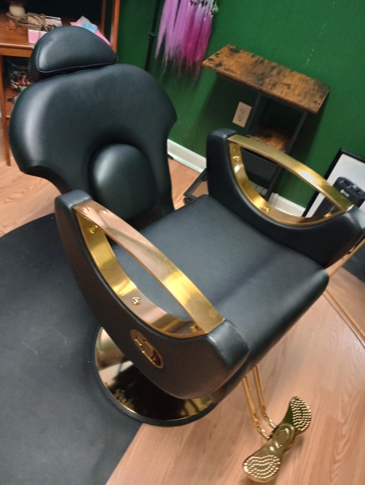 Salon Barber Chair, Reclining Salon Chair for Hair Stylist, Hair Salon Chair with Heavy Duty Hydraulic Pump, 360 Swivel Styling Braiding Hairdresser Chair for Home Barbershop, Gray Gold customer photo 2