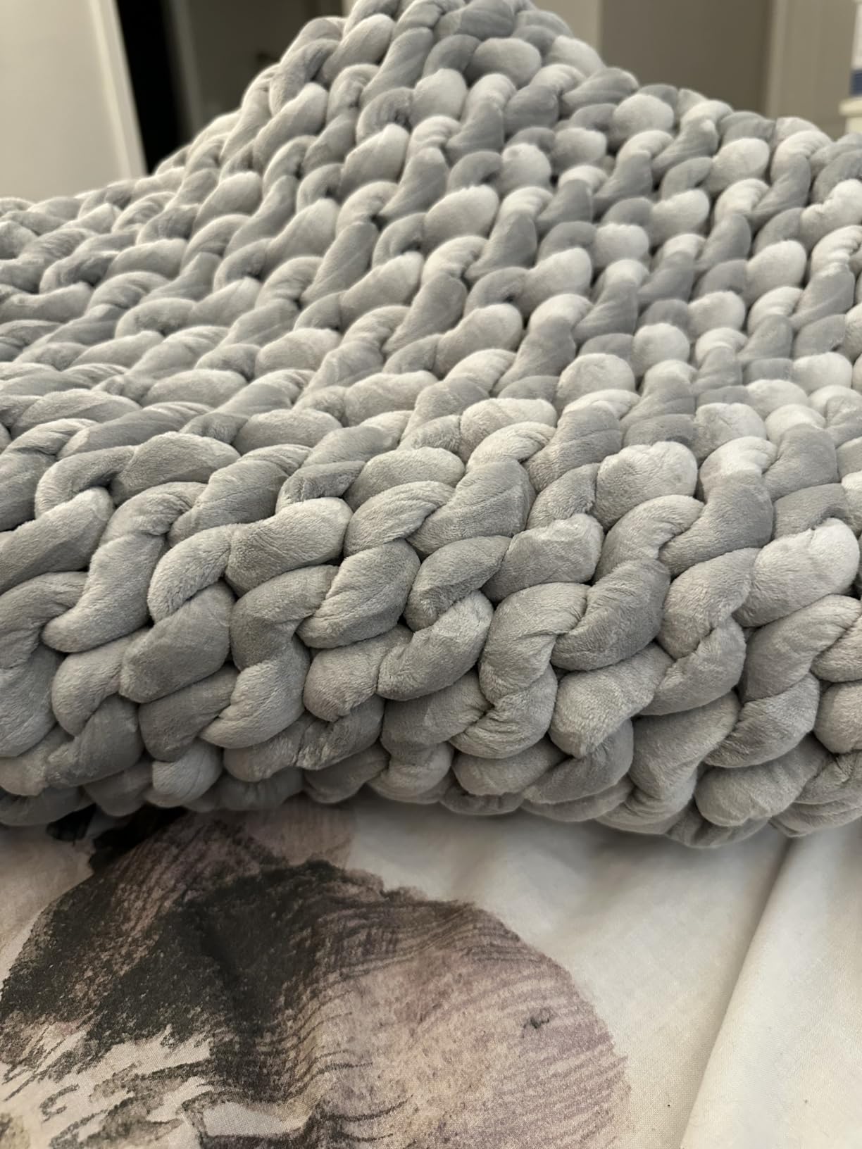 YnM Cotton Weighted Blanket, Handmade Chunky Knitted Design, Soft and Cozy, Temperature Regulating and Breathable, Machine Washable Throw for Sleep or Home Decor (Cream White, 60x80 Inch, 25lbs) customer photo 2
