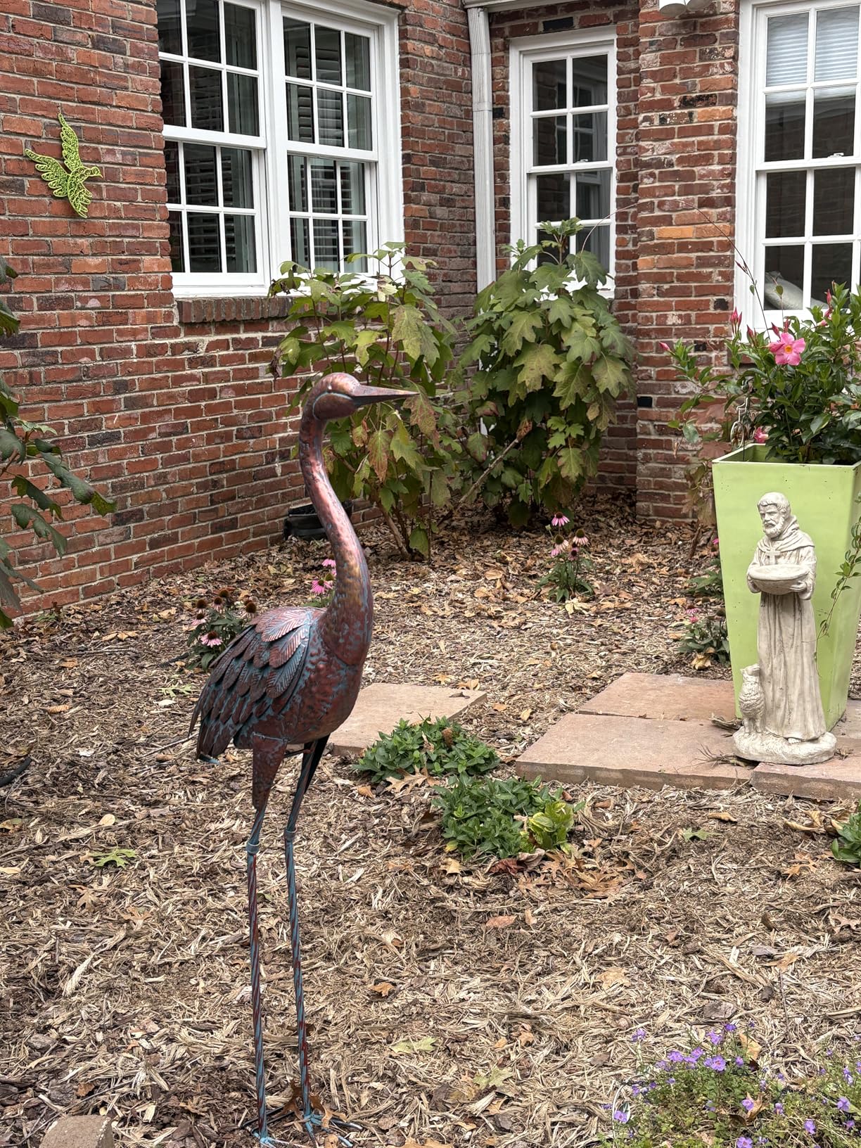 chisheen 2PCS Garden Crane Statues Outdoor Sculptures Metal Yard Art Statue for Garden Decoration Large Size Set of 2 customer photo 2