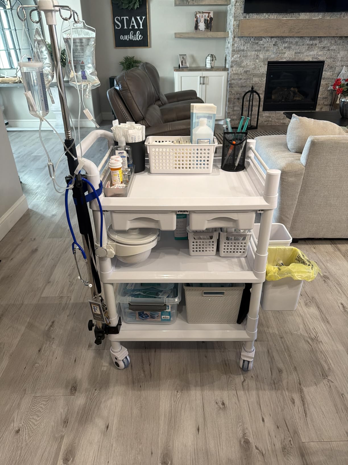 VEVOR Medical Mobile Trolley Cart with 2 Drawers & 3 Trash Cans, 3 Tiers Beauty Salon Rolling Trolley with 4 Silent Wheels & 2 Dirts Bucket & Bowl, Medical Utility Cart for Hospital Dental Clinic Lab customer photo 1