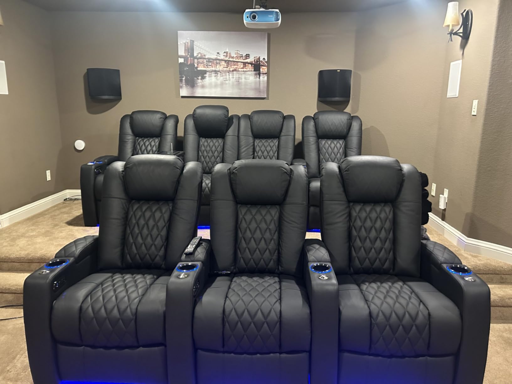 comfiroom Top Grain Leather Home Theater Seating Seats, Classic Series Dual Power Movie Gaming Sofa Movie Theater Chairs Recliner Sofa with Type-C USB Charger Cup Holders (Black, Row of 2) customer photo 12