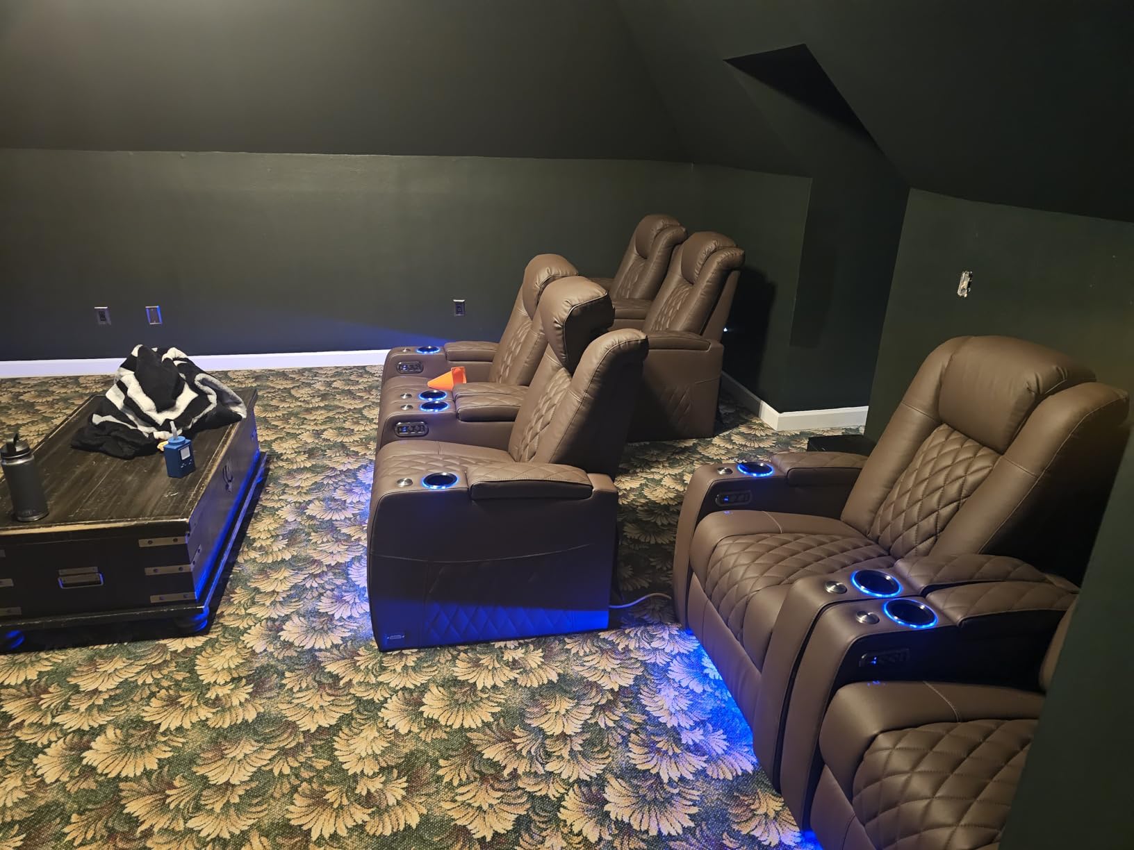 comfiroom Top Grain Leather Home Theater Seating Seats, Classic Series Dual Power Movie Gaming Sofa Movie Theater Chairs Recliner Sofa with Type-C USB Charger Cup Holders (Black, Row of 2) customer photo 3