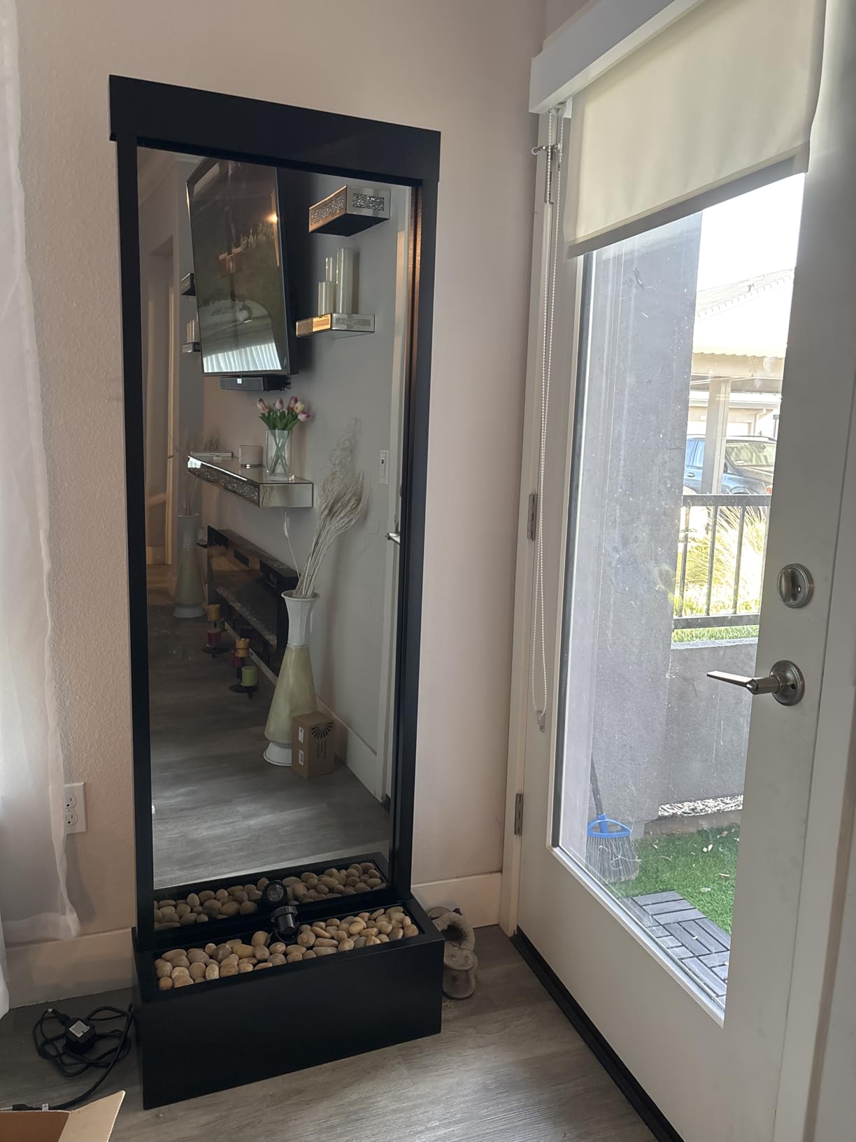 Alpine Corporation - Mirror Waterfall Fountain with Stones & Lights - Zen Indoor/Outdoor Decor for Office, Living Room, Patio, Entryway - 48 Inches (Silver) customer photo 1