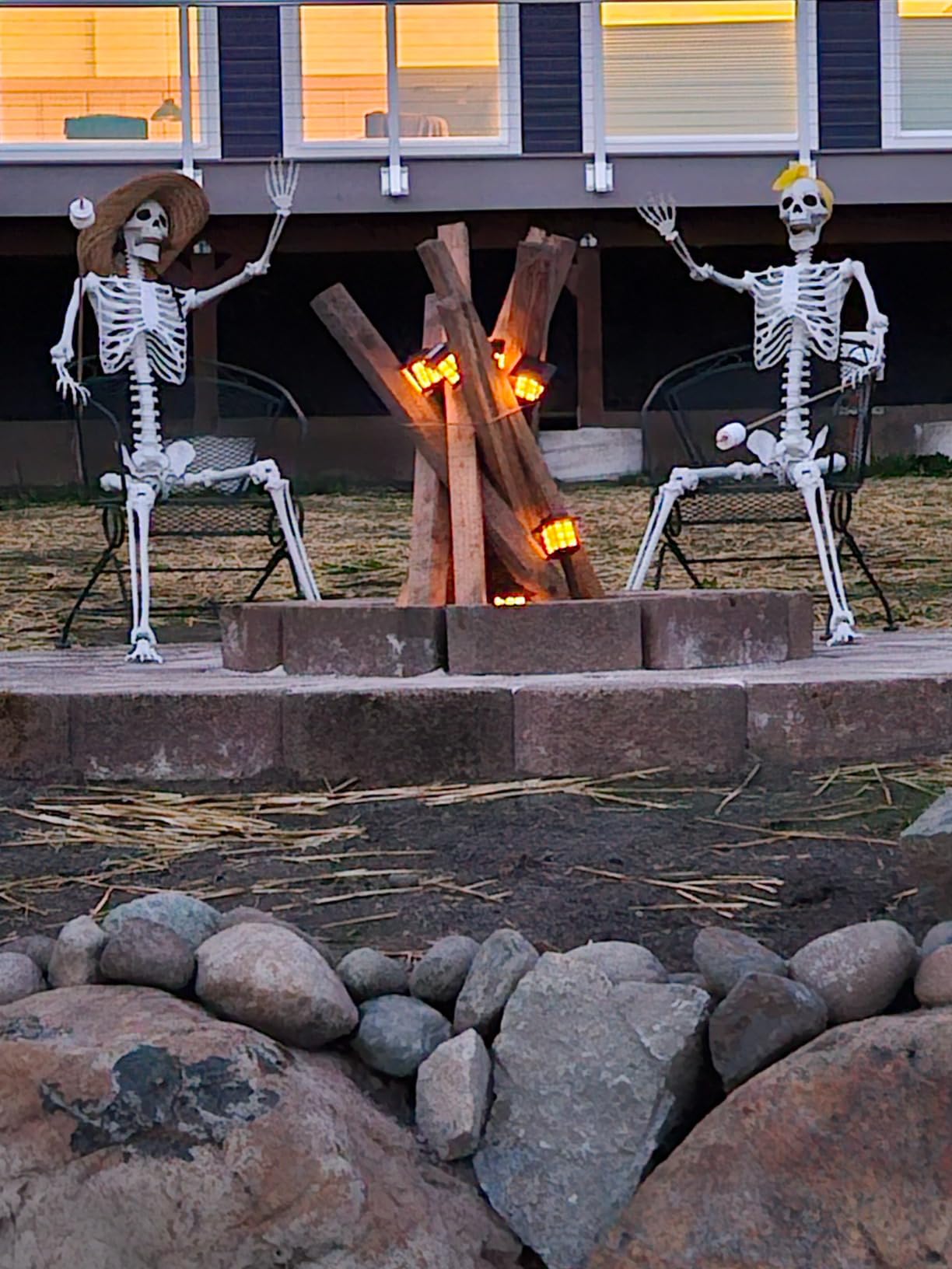 7.9ft Halloween Full Size Skeleton, Realistic Giant Human Skeleton Bones with Full Body Posable Joints, Scary Plastic Large Skeleton for Halloween Graveyard Haunted House Spooky Scene Decor customer photo 2