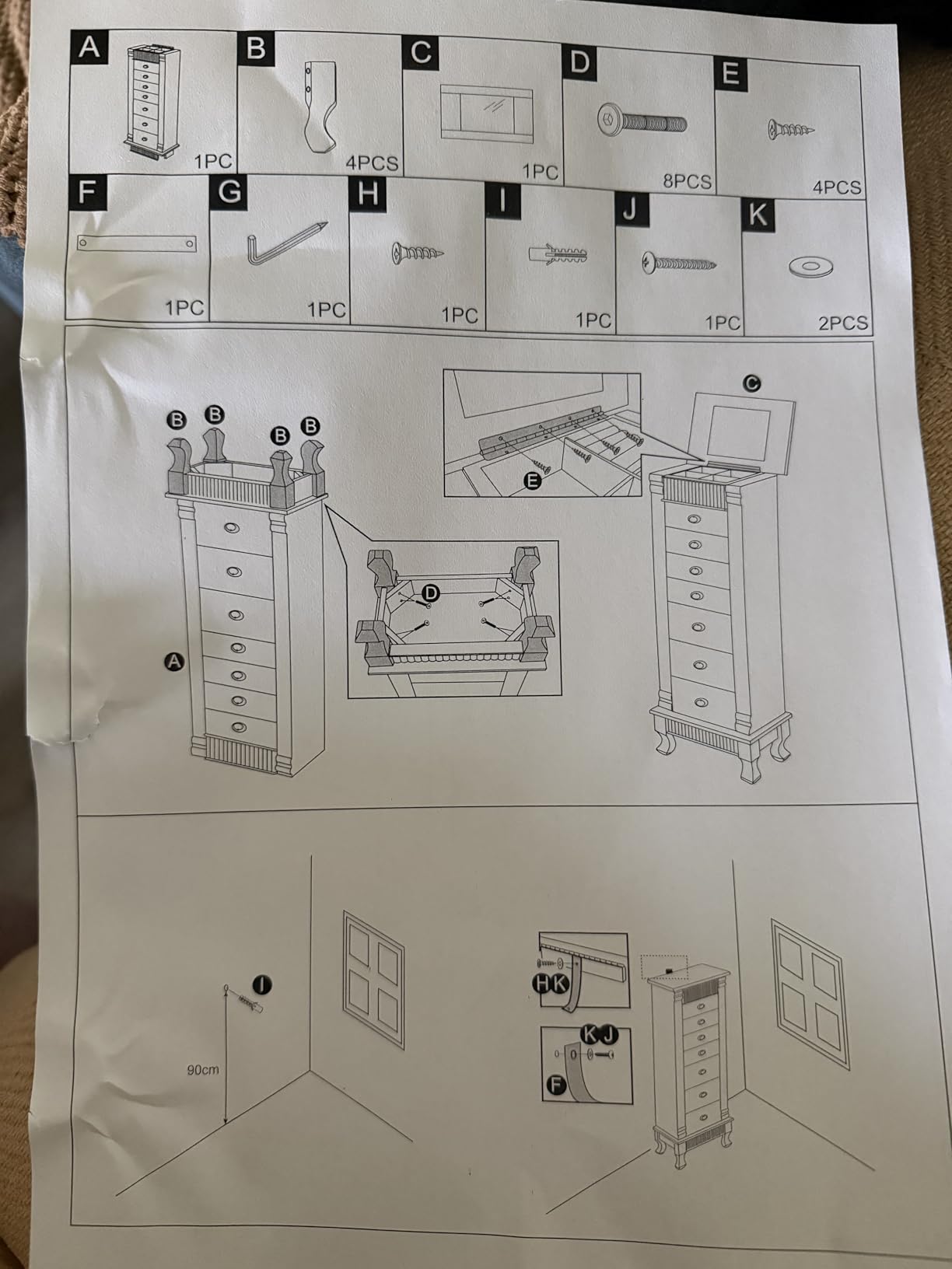 AVAWING 8 Drawers Jewelry Armoire, Standing Jewelry Box with Top Flip Makeup Mirror, Wood Jewelry Cabinet with Side Swing Doors for Women, Brown customer photo 1