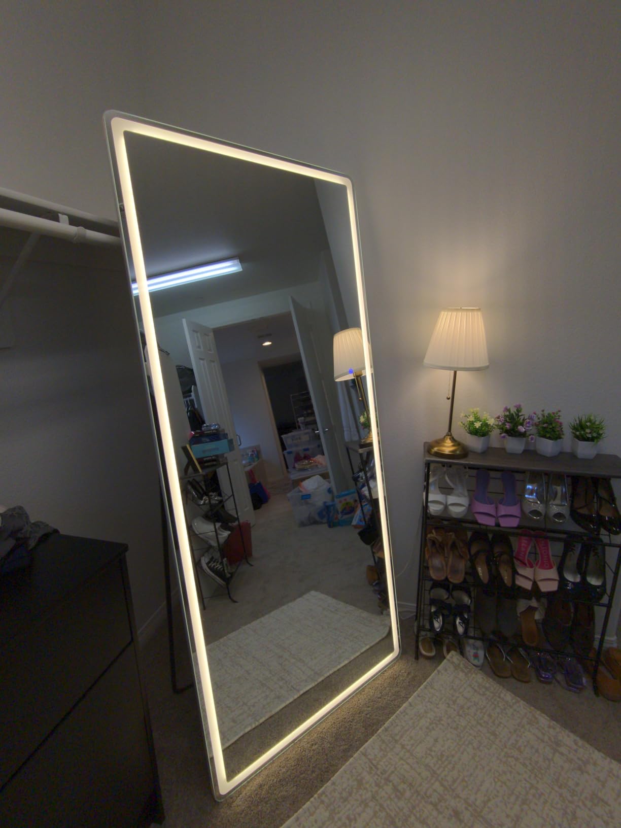 26x68 inch Full Length Mirror with Lights, LED Lighted Floor Standing, Hanging Full Length with Stand, Full Body Dressing Mirror with Dimmable 3 Color LED customer photo 1