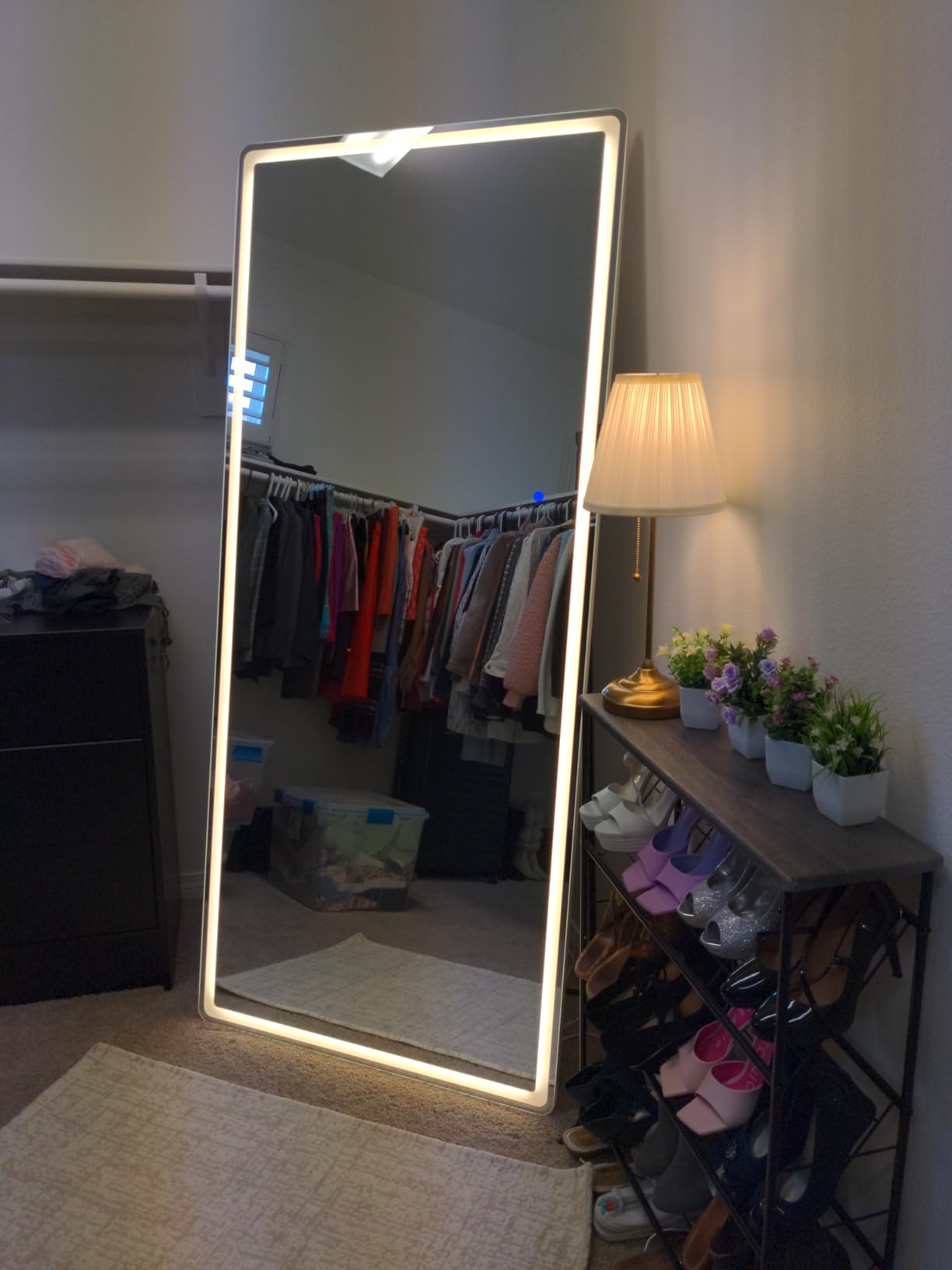 26x68 inch Full Length Mirror with Lights, LED Lighted Floor Standing, Hanging Full Length with Stand, Full Body Dressing Mirror with Dimmable 3 Color LED customer photo 2