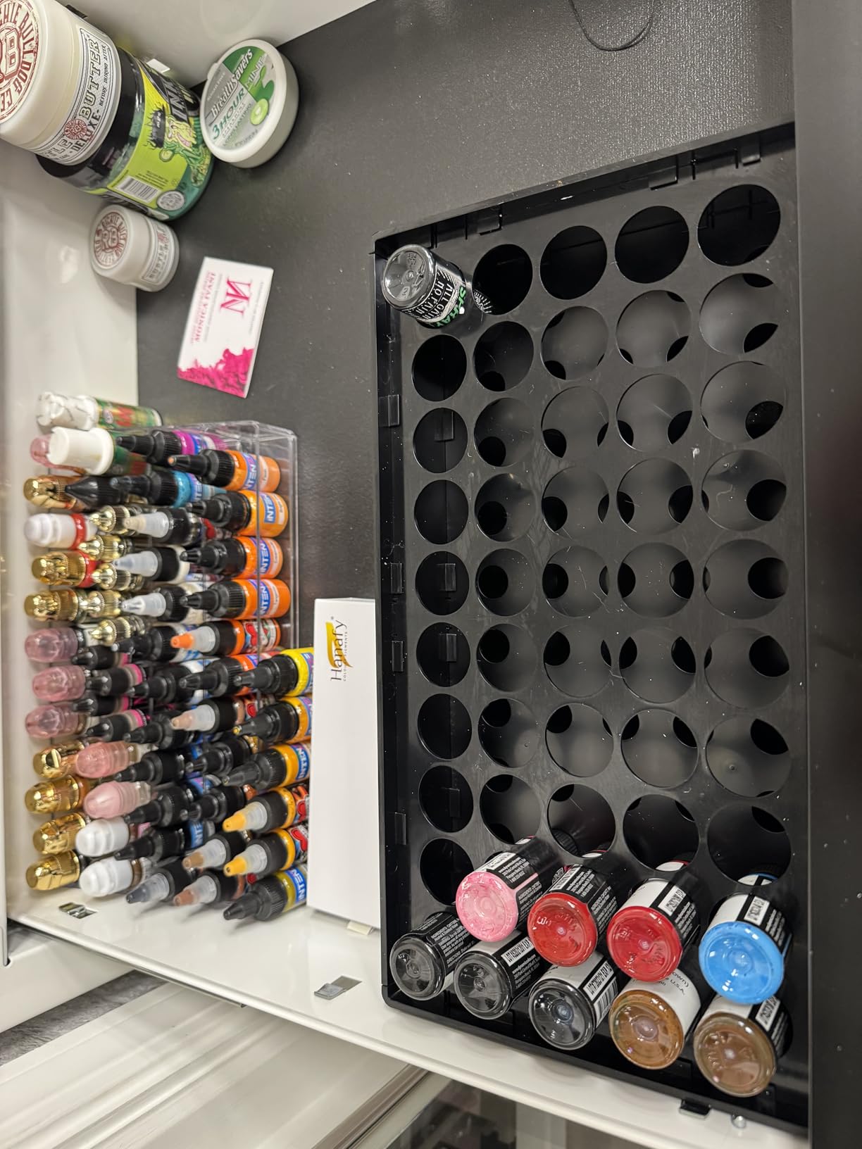 Acrylic Tattoo Ink Holder Stand,50 Bottle Ink Assembly Display Rack,1oz Tattoo Ink, Tattoo Organizer For Ink, Tattoo And Nail Studio Storage, Wall-Mountable customer photo 1