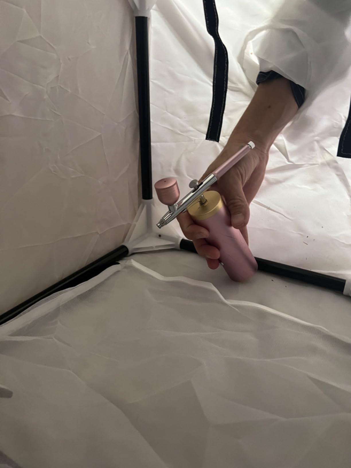 Airbrush Paint Spray Booth,with Filter & Curtain 15 inch Portable Spray Paint Booth Tool, Tool for DIY Projects, White (15inch) customer photo 2