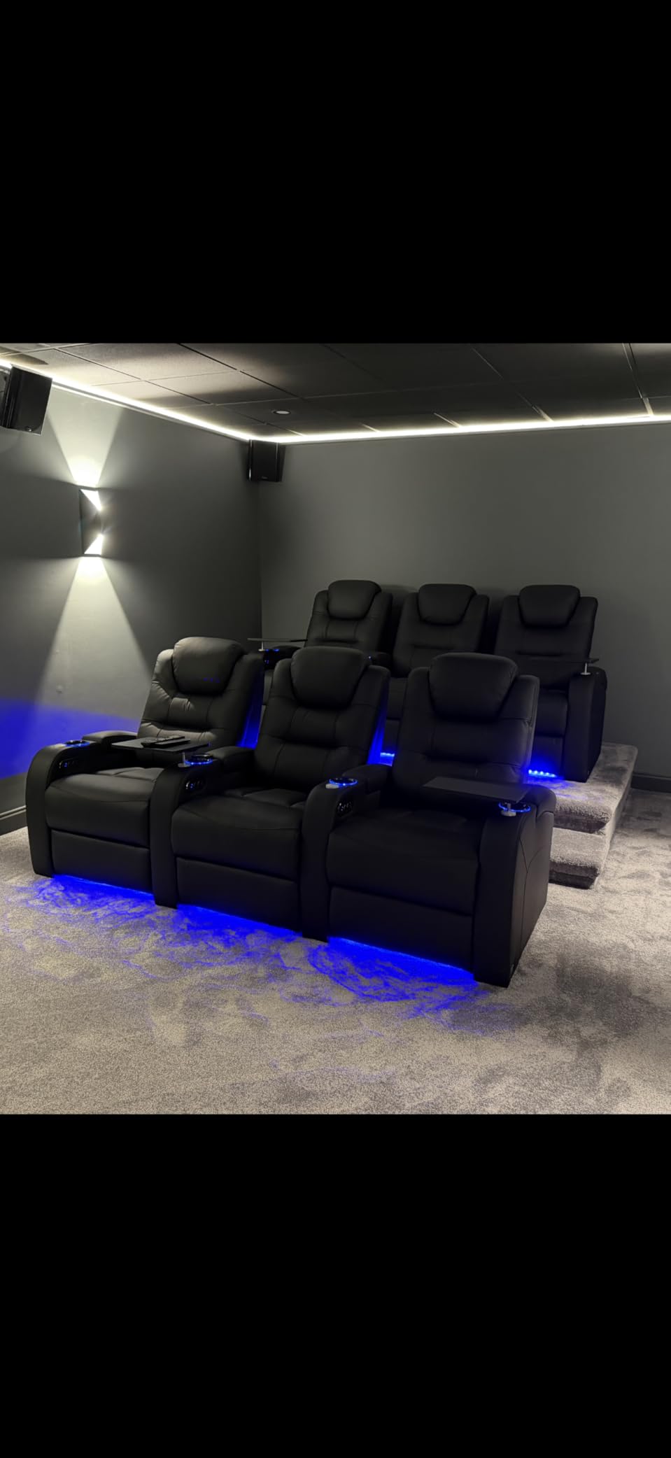 comfiroom Top Grain Leather Home Theater Seating Seats, Simple Style Dual Power Gaming Sofa Top Grain Leather Movie Theater Chairs Recliner Sofa with Type-C USB Charger (Black, Row of 2) customer photo 1