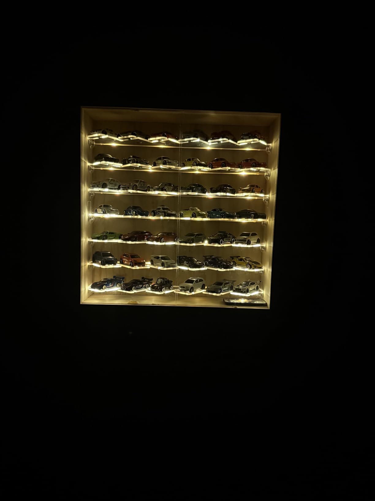 1/64 Mini Cars Display Case with Lighted 7 Tiers Wall Mounted Display Box with Acrylic Shelves at 45-Degree Angle and Door Storage for 42 Hot Diecast Wheels Toy Cars customer photo 2