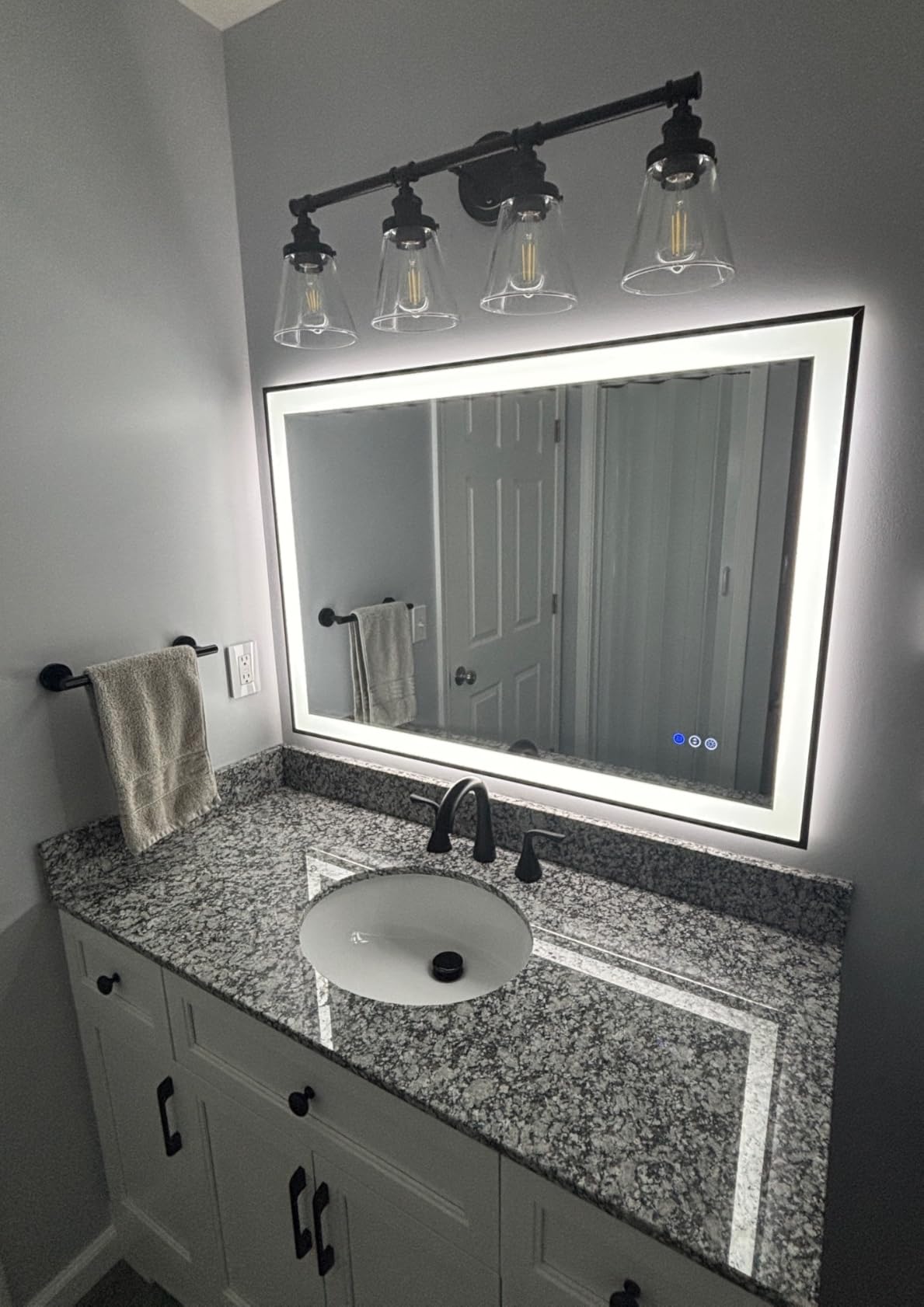 72x32 Black Framed LED Bathroom Mirror with Lights, Backlit and Front Lit Anti-Fog Lighted Vanity Mirrors for Bathroom Wall, Dimmable, 3 Colors, Memory, HD Tempered Glass, Horizontal/Vertical customer photo 1