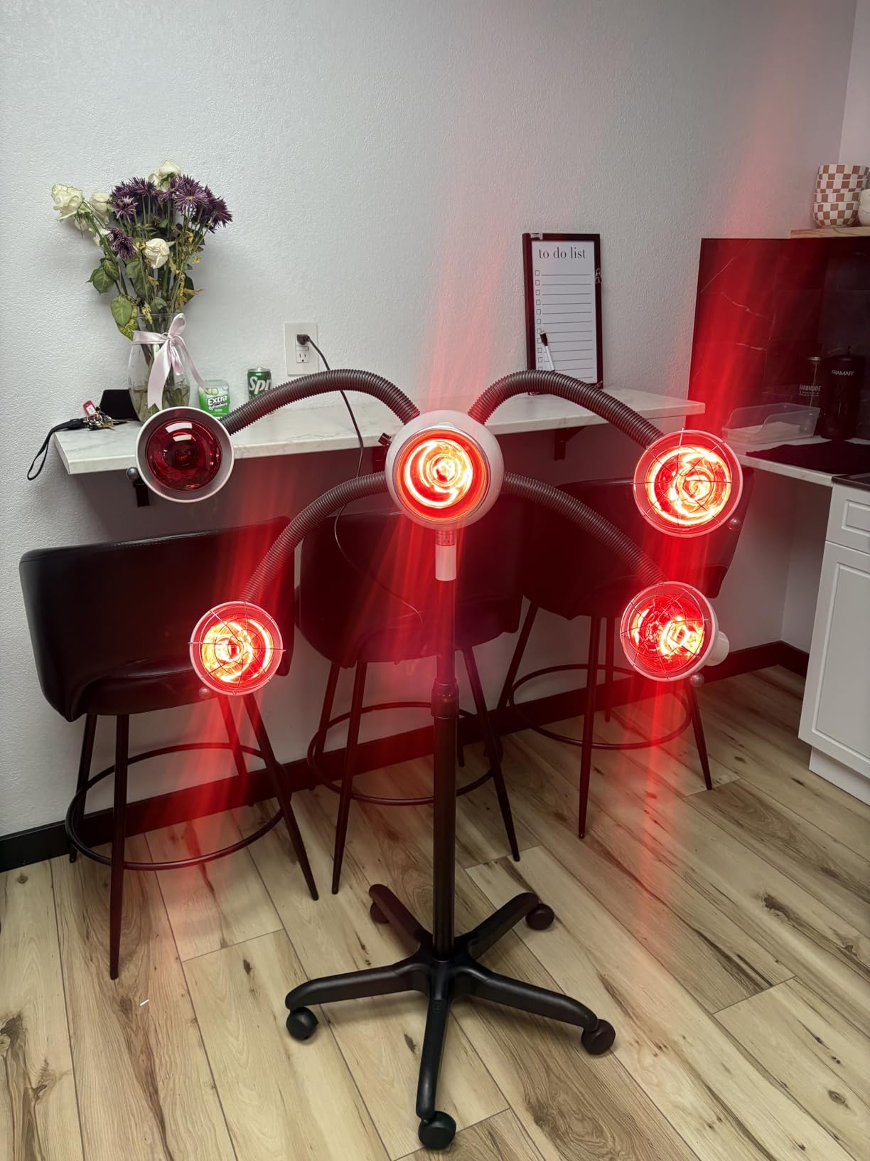 750W Infrared Heat Lamp Red Light, 5 Head Portable Floor Hair Dryer Stand Up Color Processor Styling Perming Dryer Accelerator (b) customer photo 1
