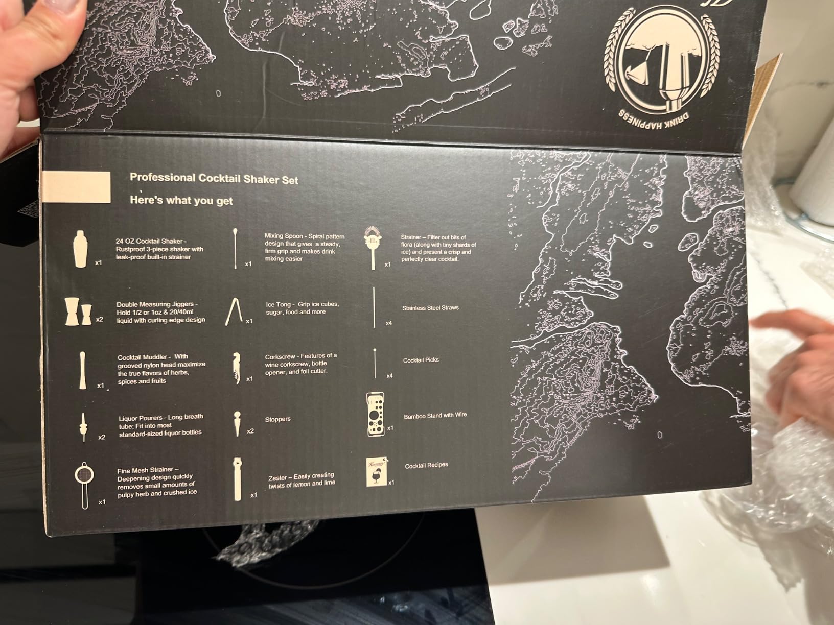 KITESSENSU Cocktail Shaker Set Bartender Kit with Stand | Complete 24-Piece Bar Set Cocktail Kit with All Bar Accessories: Martini Shaker, Jigger, Muddler | Drink Mixer Set for Home Bar Cocktails customer photo 2