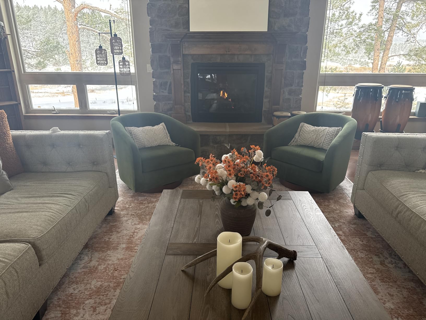 Beige Silk Flower Arrangements Home Decor, Large Floral Centerpieces For Tables, 22 Long Stems Fake Mums + Eucalyptus + Wild Flowers in Bulk, Artificial Flowers Coffee Dining Table, Faux Mums Flowers customer photo 2