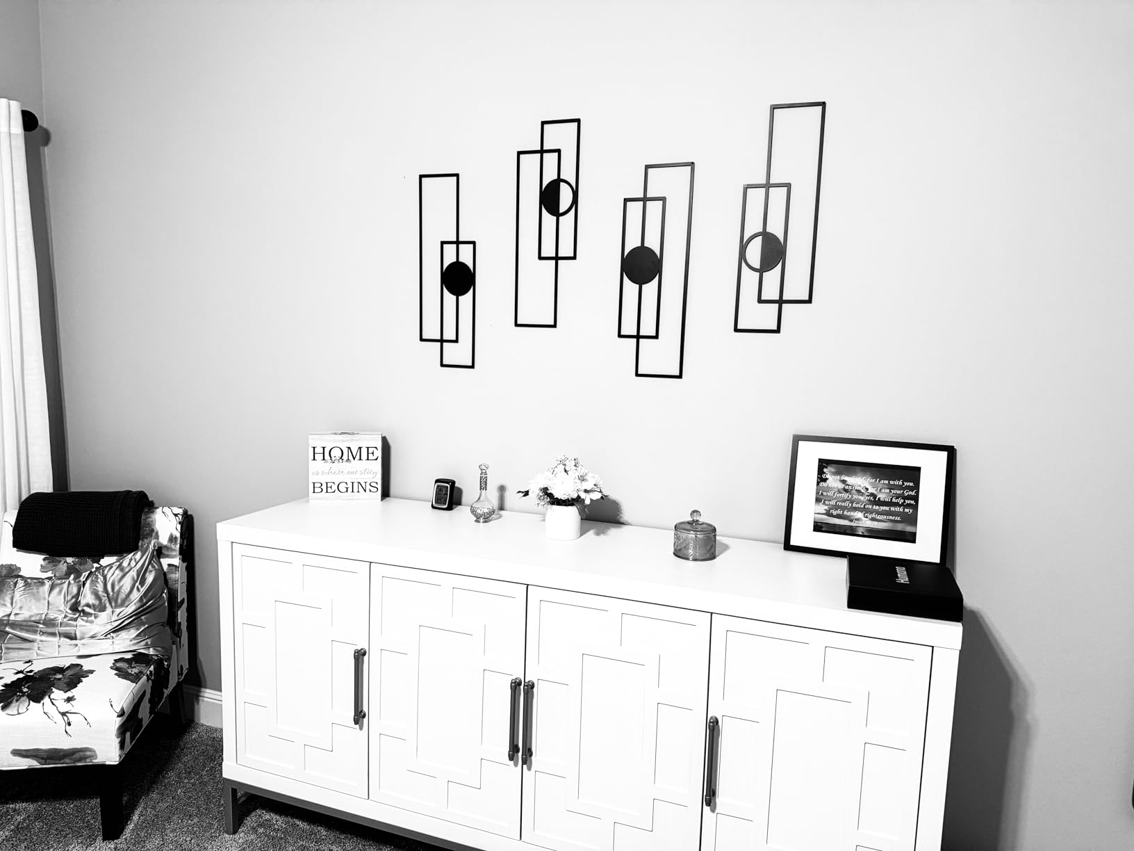 Abstract Black Metal Wall Art for Living Room, 4 Pack Large Wall Sculptures Minimalist Modern 3D Textured Geometric Metal Wall Decor customer photo 1