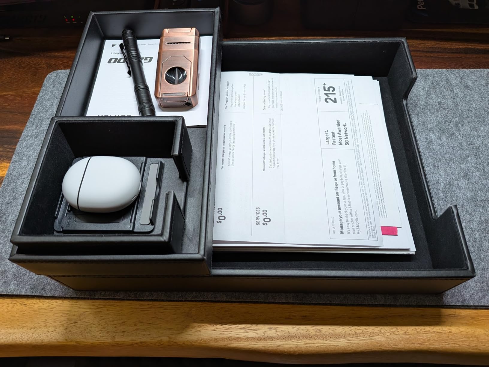 4 Pack Leather Office Supplies/Desk Organizer for Letter Paper Tray,Sticky Note Holder,Pen Cup,Stackable Small Letter Mail Sorter Tray,Workspace Decor for Women Men (Black, 4-piece set) customer photo 2