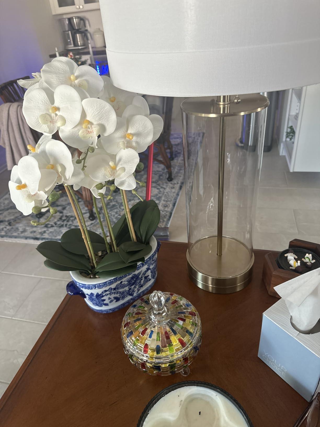 Briful Orchid Artificial Flowers in Blue and White Porcelain Pot 19.7