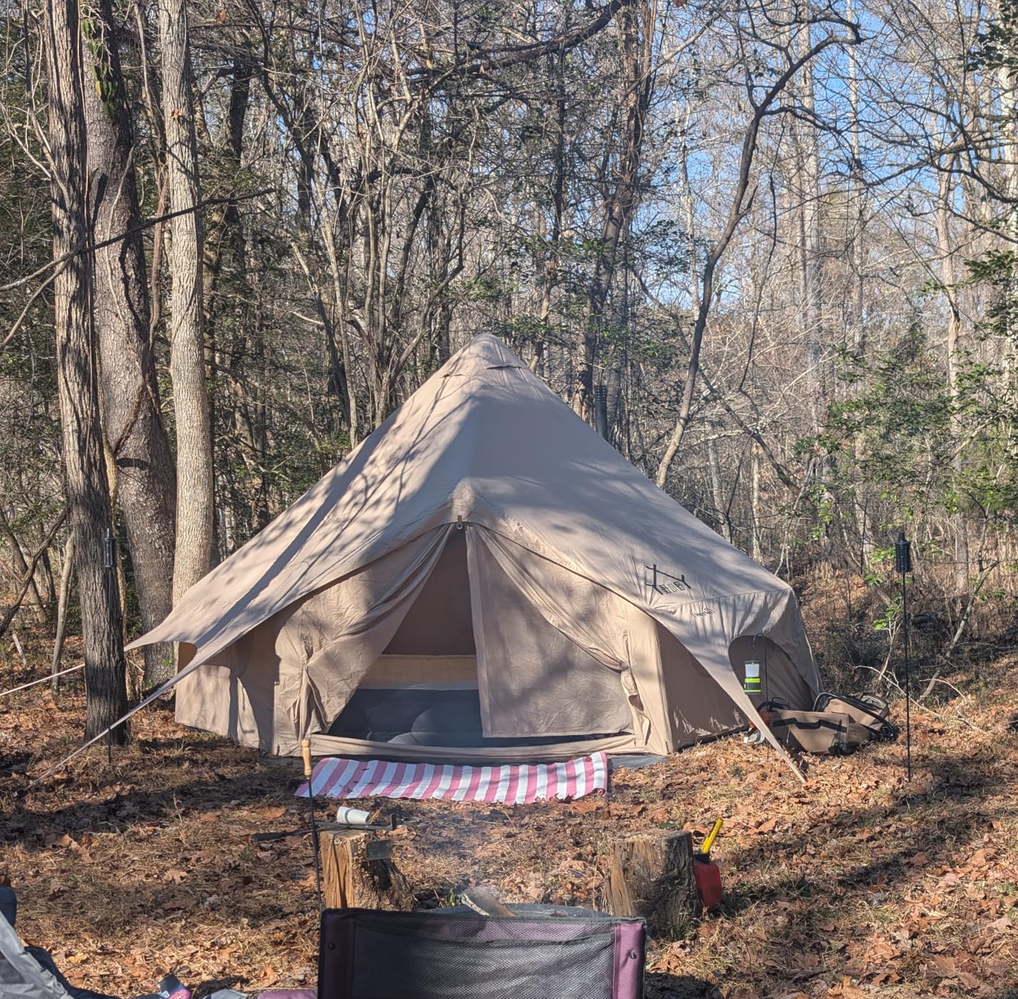 Inflatable Tent, Outdoor Easy Setup Inflatable Tents for Camping, Portable Blow Up Tent with Stove Jack, Cotton Canvas Material for Glamping, for 4 Season, 4/6/8/10 Person Use customer photo 1