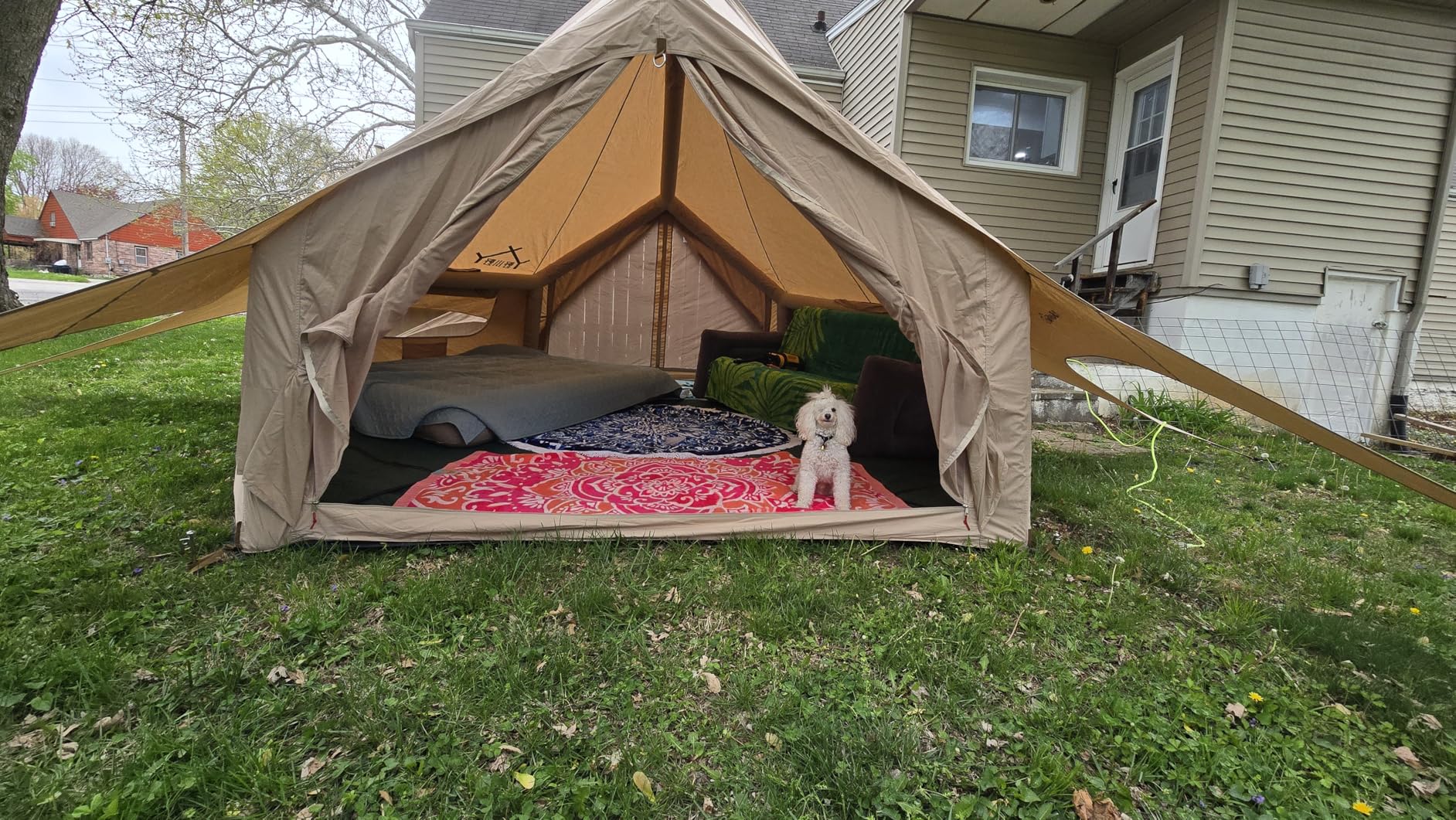 Inflatable Tent, Outdoor Easy Setup Inflatable Tents for Camping, Portable Blow Up Tent with Stove Jack, Cotton Canvas Material for Glamping, for 4 Season, 4/6/8/10 Person Use customer photo 2