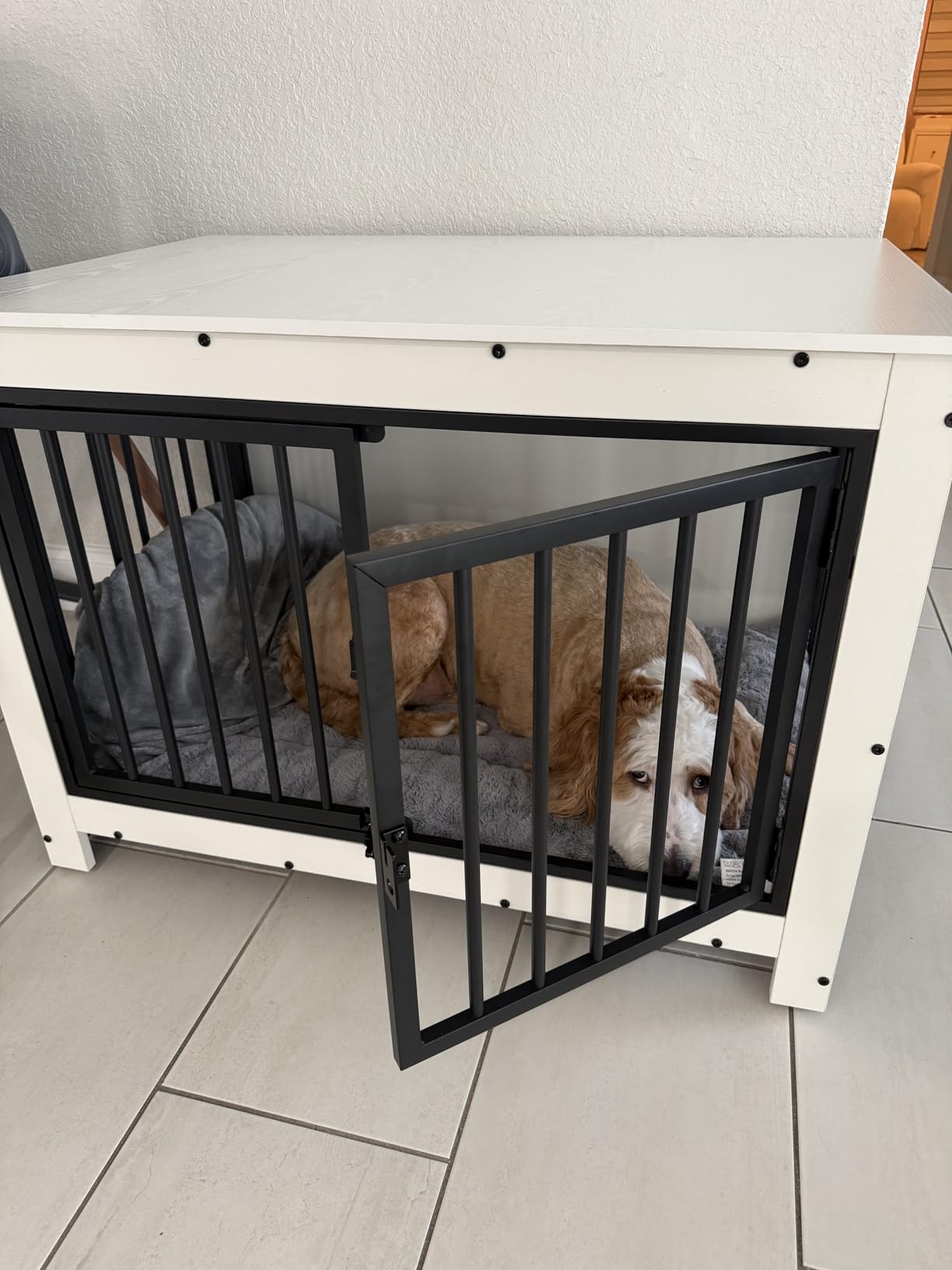 Derfullo Dog Crate Furniture, 38 Inch Indoor Dog Kennel for Medium Dogs Up to 50 LBS, Heavy Duty Wooden Pet Cage End Table with 3 Doors, Alloy Steel Frame & Removable Tray customer photo 1