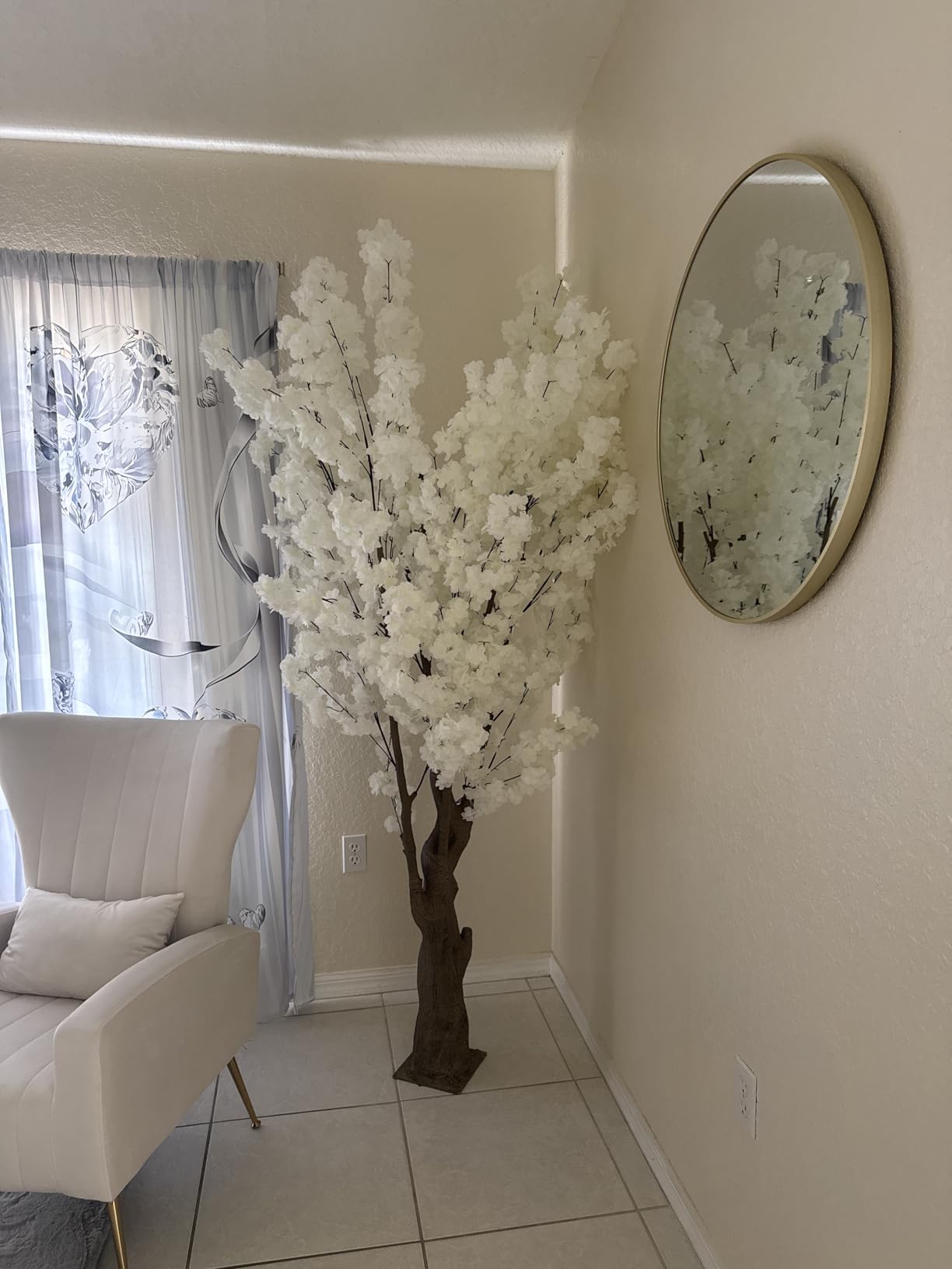 7FT Artificial Cherry Blossom Trees, Faux Cherry Blossom Tree with Stump Shape, Artificial Plants for Home Office Party Wedding Indoor Outdoor Decor (Pink) customer photo 1