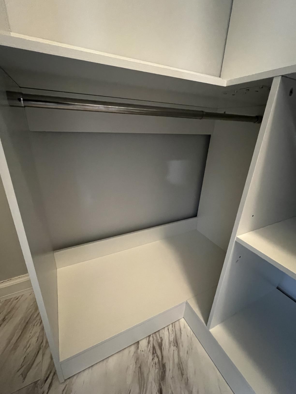 Aheaplus Corner Closet System With Shelves, 34'' Organizer With Hanging Rods, Wood Walk-in for Small Space, Freestanding Tower, L Shaped Garment Rack, White customer photo 1