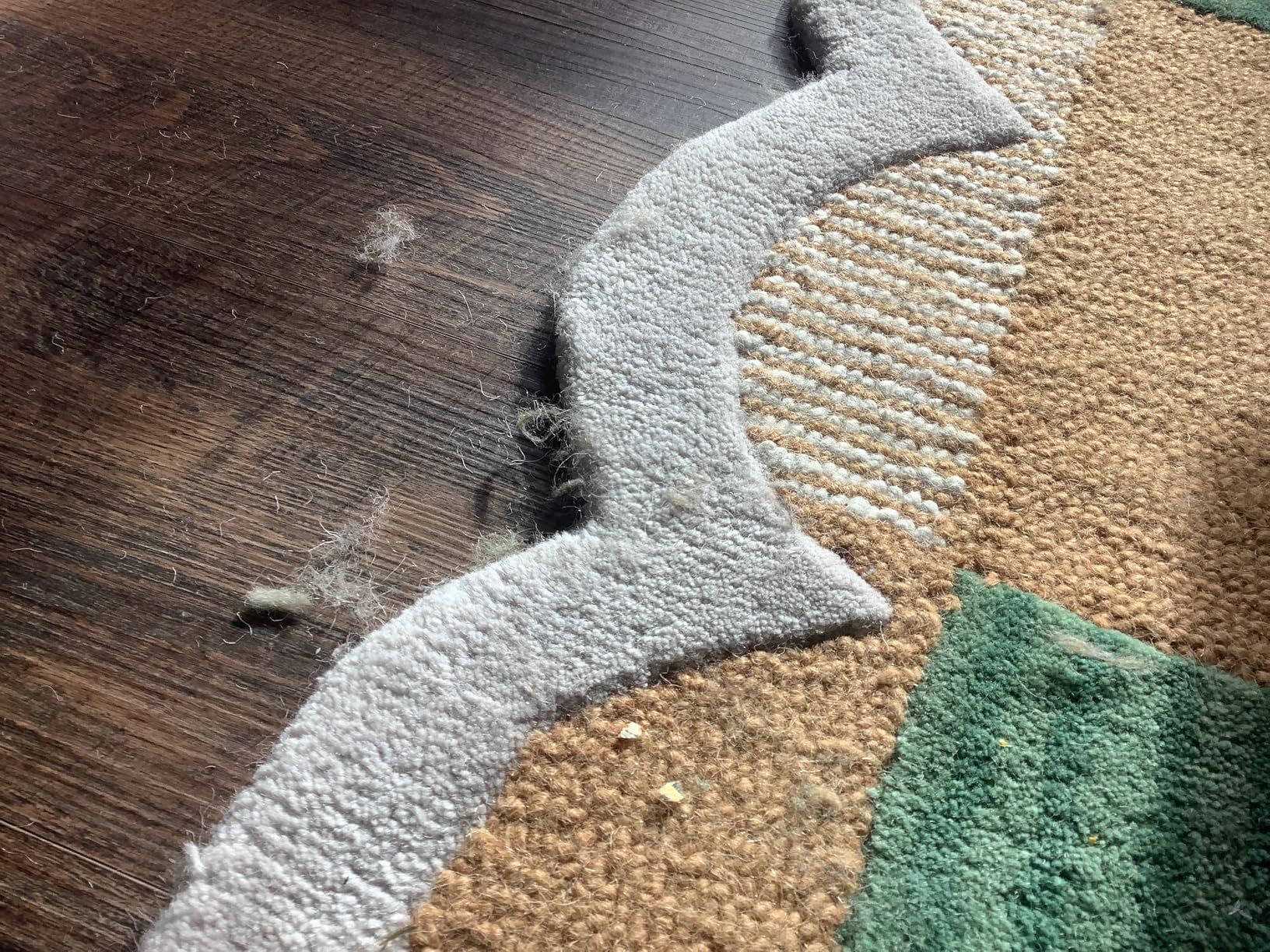 Checkered Hand-Tufted 100% Wool Area Rug - 8x10 Ft, Rectangular Light Blue Base with Mustard and Beige Blocks, Olive Green Scalloped Edge, Cotton Backing Plush Carpet for Bedroom & Nursery customer photo 1