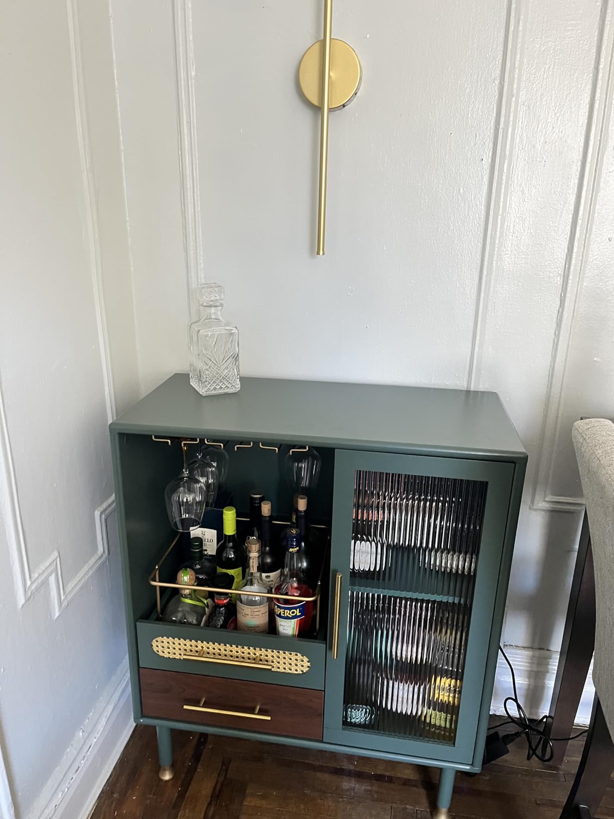 ARTPOWER Modern Coffee Bar Cabinet with Wine Glass Rack and Drawers, Black Liquor Cabinet with Pull-Out Wine Storage for Kitchen, Dining Room, Living Room customer photo 2