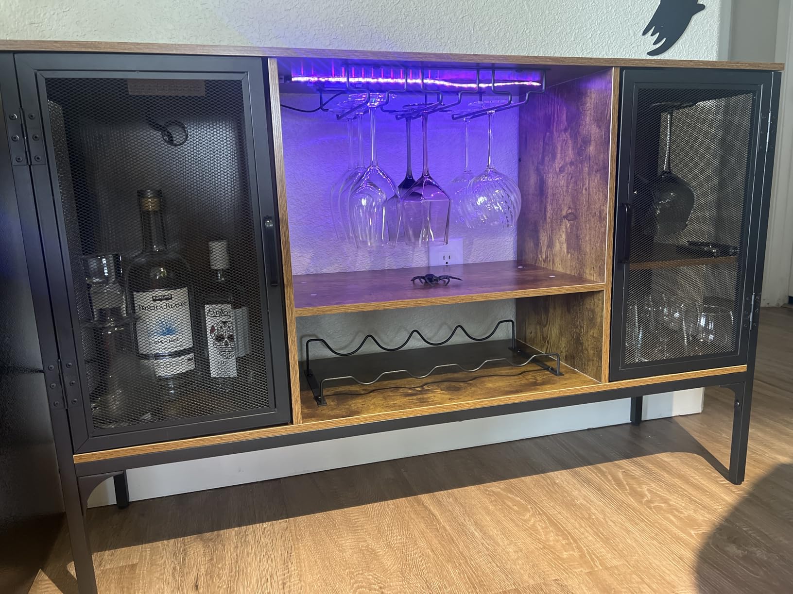 Homieasy Wine Bar Cabinet with Power Outlets & LED Lights, Industrial Coffee Bar Cabinet with Wine Rack for Home Bar customer photo 1