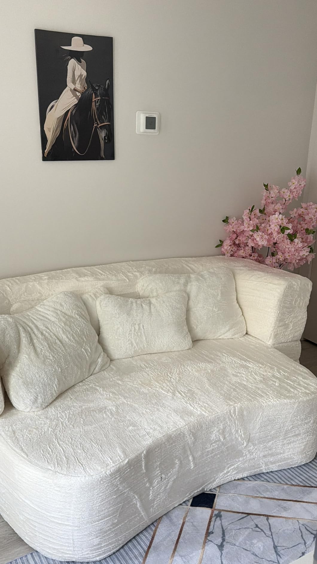 OUSHENG Artificial Cherry Blossom Tree, Fake Plants Indoor Decor, Faux Pink Sakura Flowers for Living Room Home House Entryway Bedroom Office Inside Decorations, 4FT customer photo 2