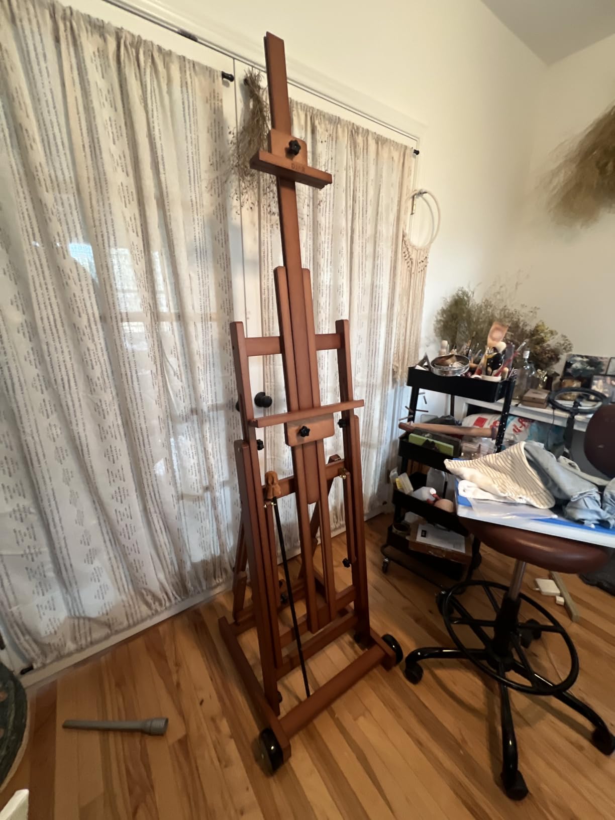 DJAR Large H-Frame Easel, Versatile Adjustable Beech Wood Studio Easel for Painting, Movable and Tilting Flat Heavy-Duty Floor Easel Stand for Artist, Hold 1 or 2 Canvases up to 78