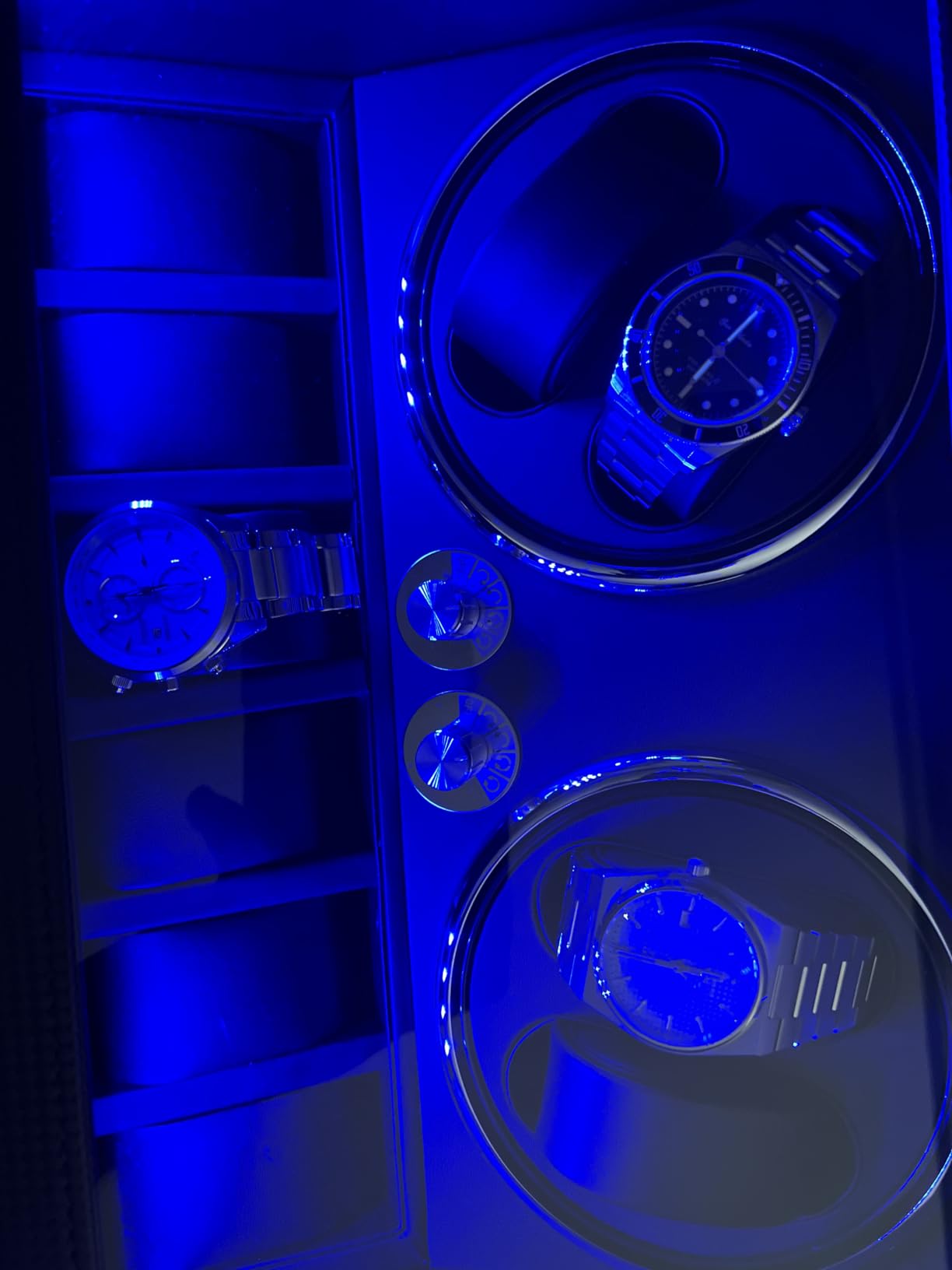 ANWBROAD Watch Winder for Automatic Watches 4 Watch Rotator and 6 Extra Storages with Super Quiet Motor and LED Backlight Turner Carbon Fiber Shaker 5 Rotating Modes USB UJWW002F customer photo 2