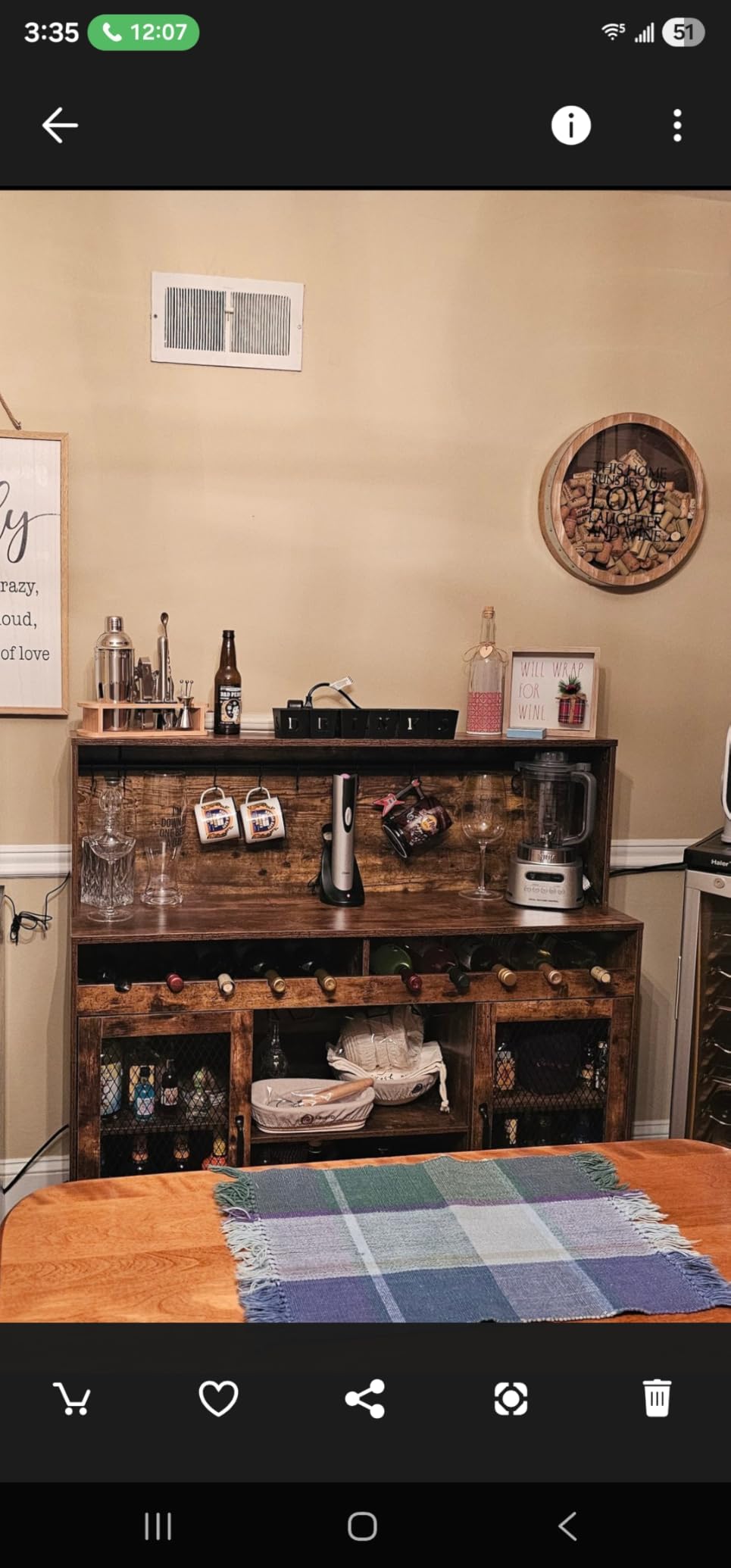 Loomie Wine Bar Cabinet with LED Light, Liquor Cabinet with Glass Holder, Coffee Bar for Liquor, Storage Buffet with Wine Racks (Rustic) customer photo 1